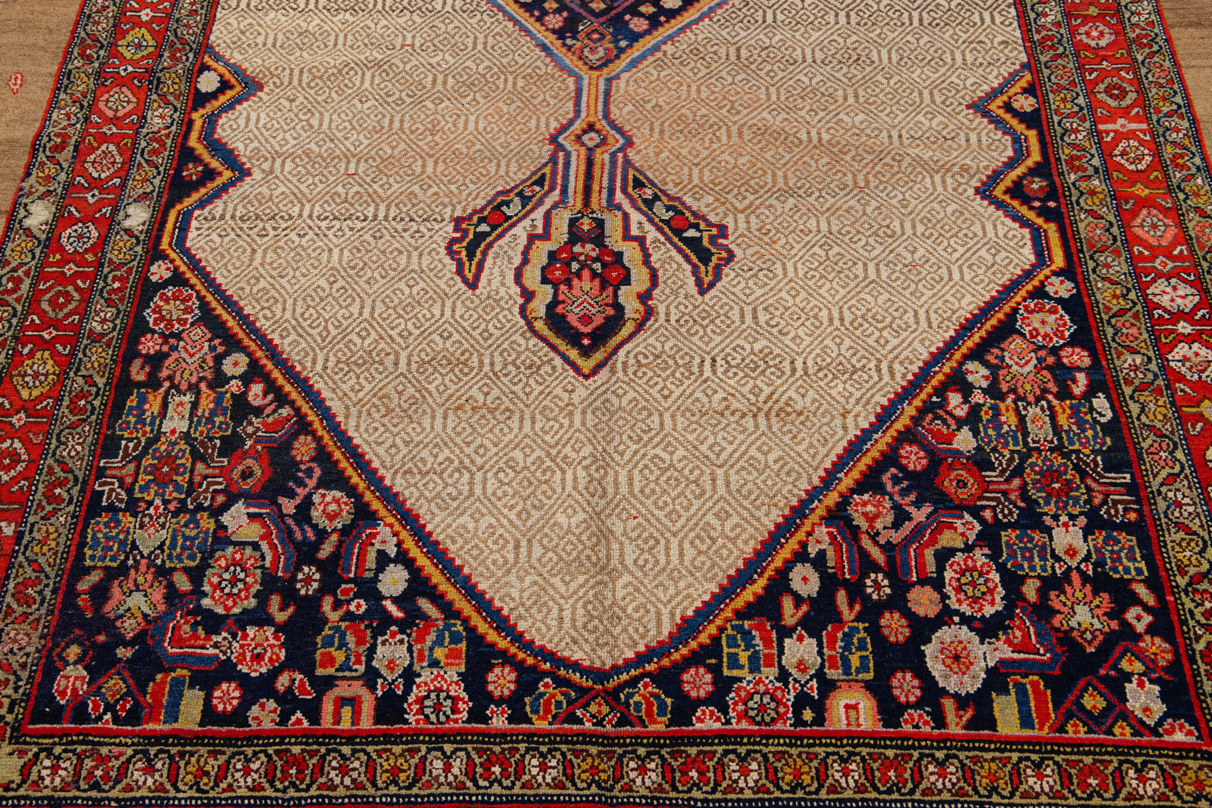 20th Century 1900s Persian Hamadan Gallery Wool Rug with Multicolor Medallion Design  For Sale
