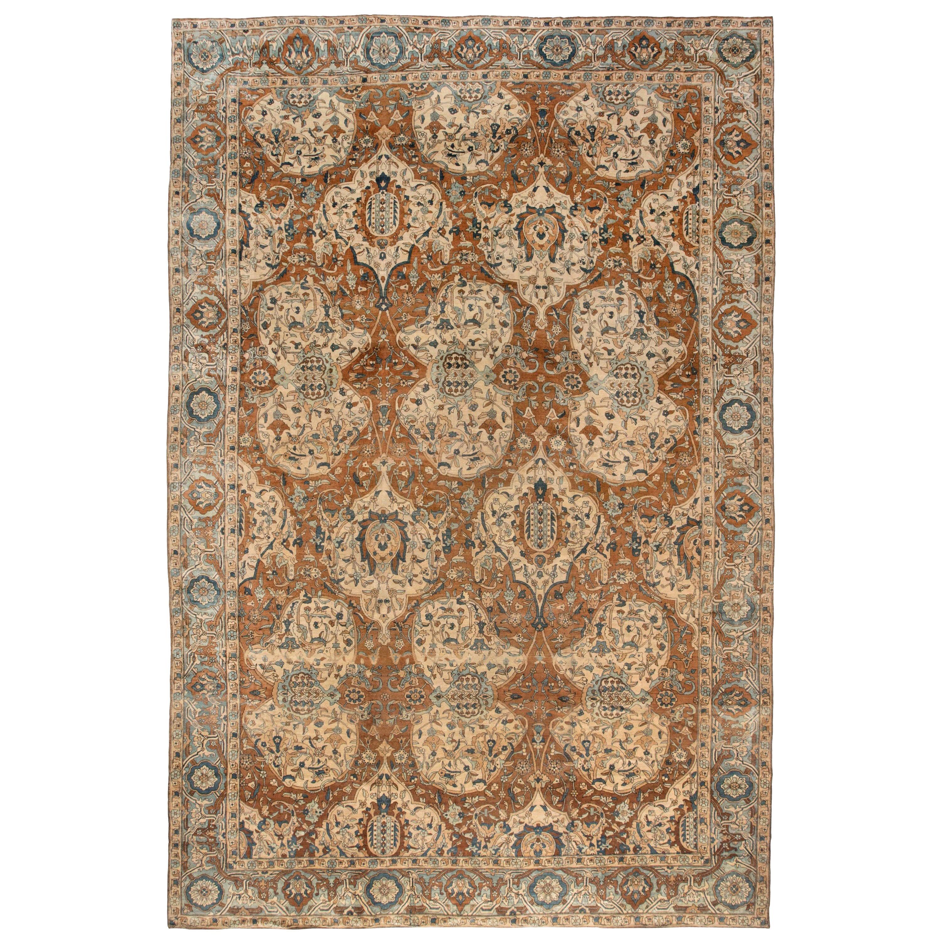 1900s Persian Kirman Handmade Wool Rug For Sale