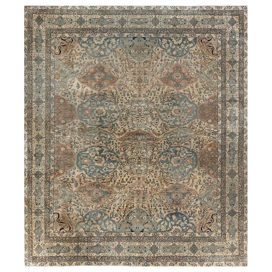 Authentic 1900s Persian Kirman Handmade Wool Carpet