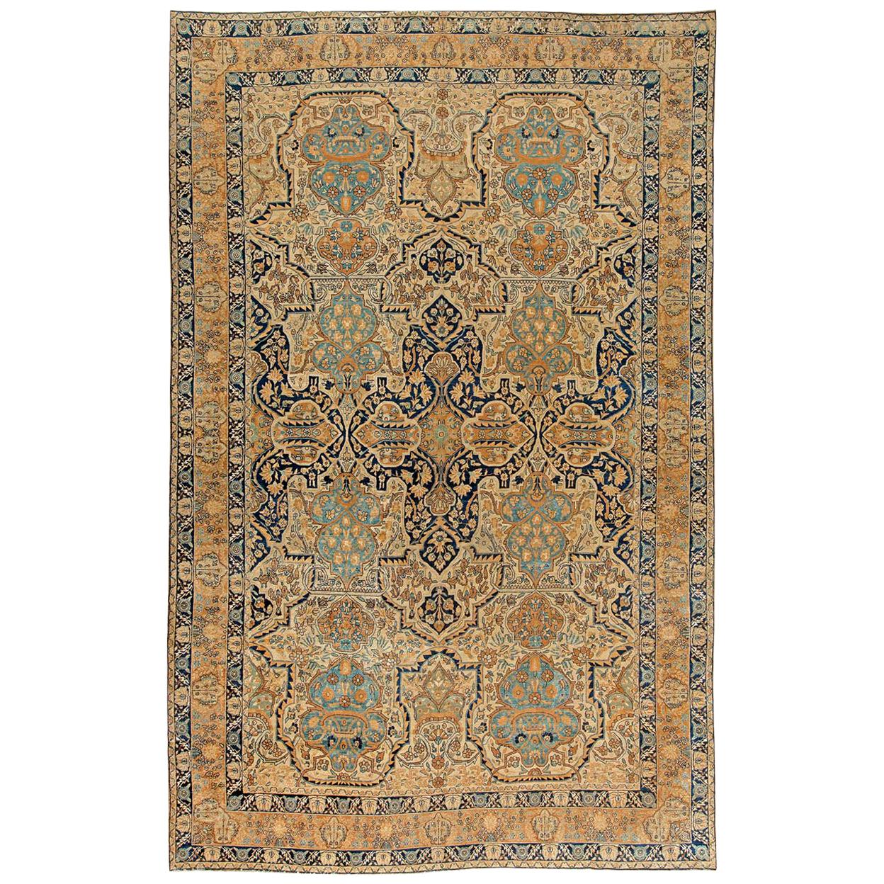 1900s Persian Kirman Botanic Handmade Wool Rug