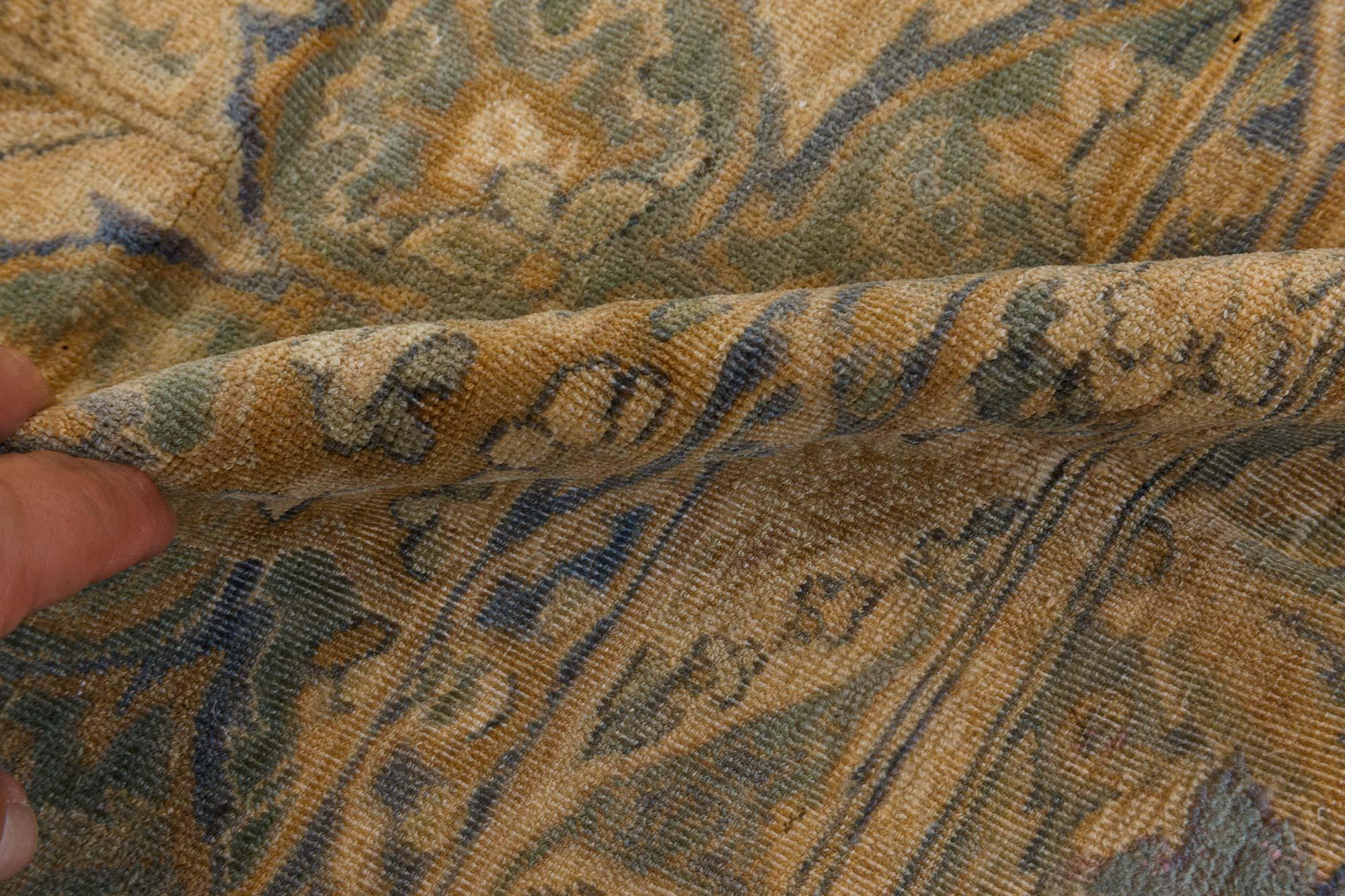 Authentic 1900s Persian Kirman Handmade Wool Rug
Size: 9'7