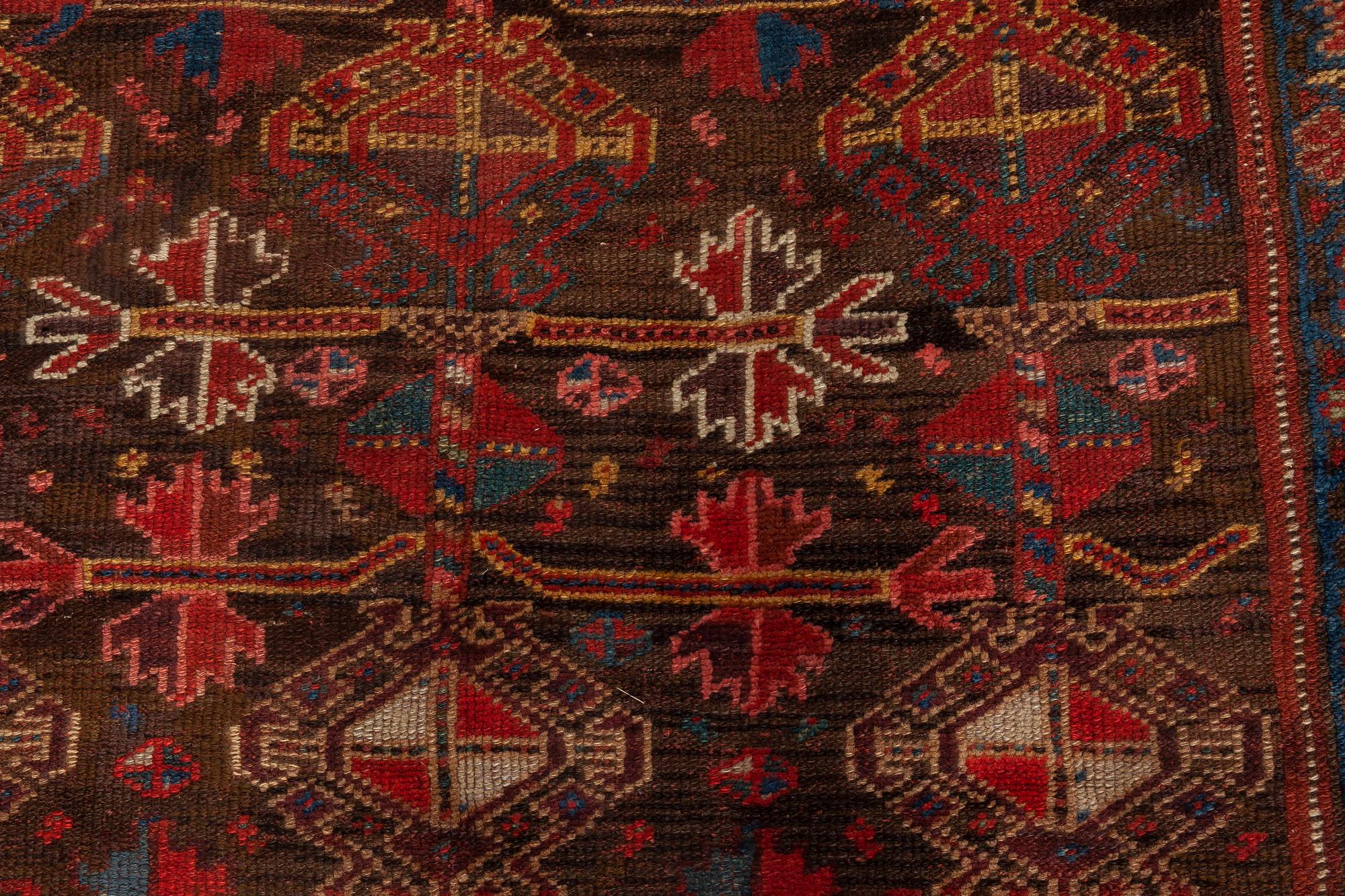 Hand-Woven 1900s Persian Malayer Geometric Handmade Wool Rug in Red, Blue, Yellow and Black