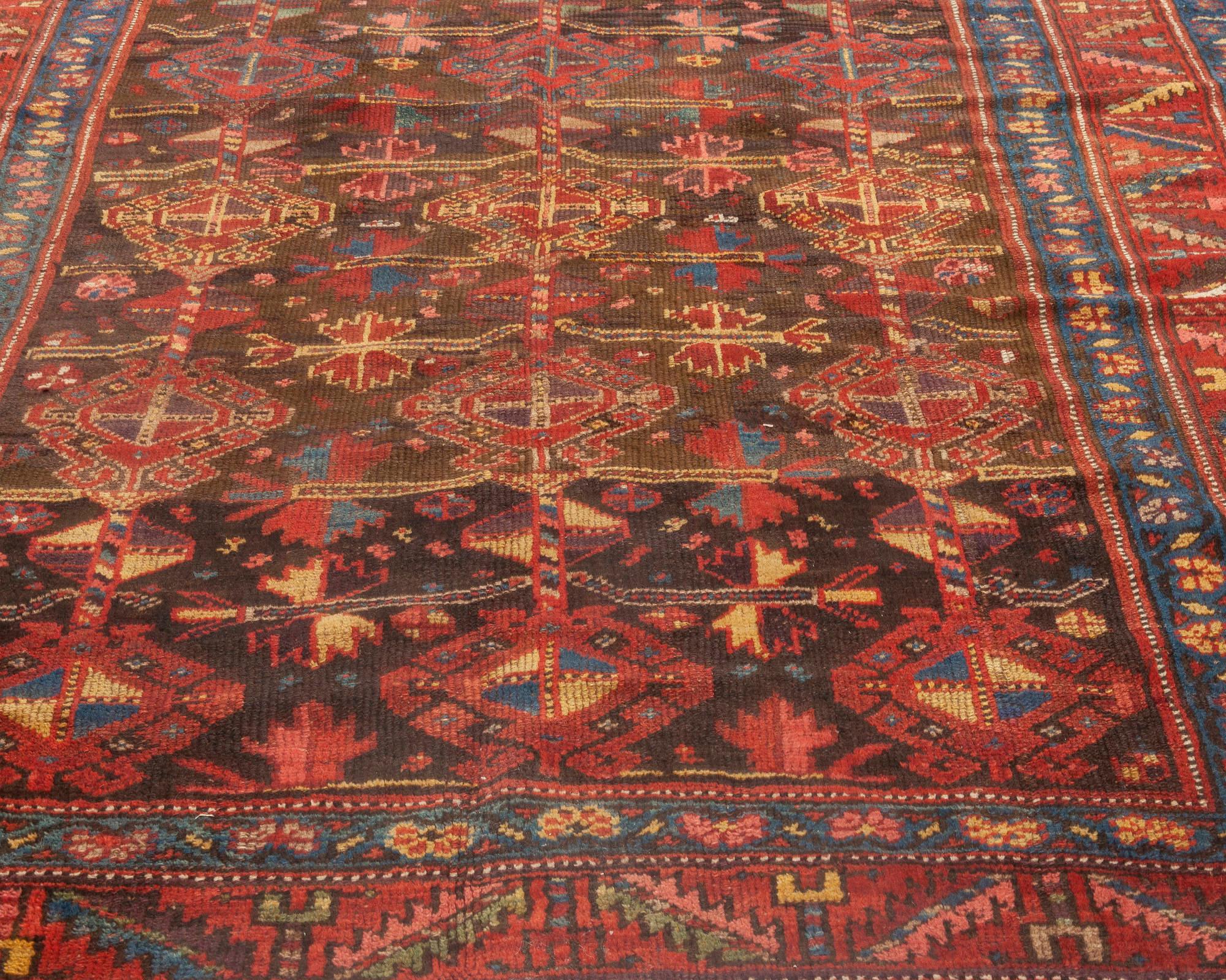 20th Century 1900s Persian Malayer Geometric Handmade Wool Rug in Red, Blue, Yellow and Black