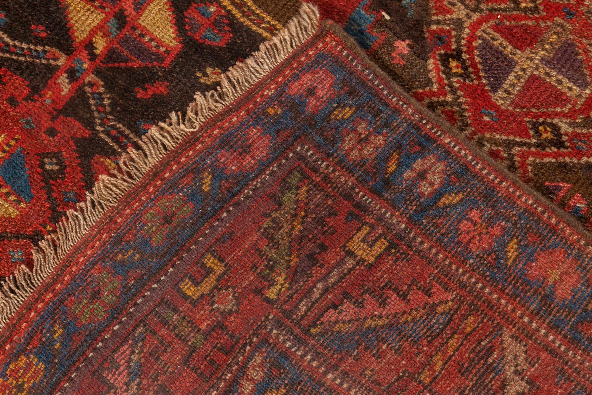 1900s Persian Malayer Geometric Handmade Wool Rug in Red, Blue, Yellow and Black 2