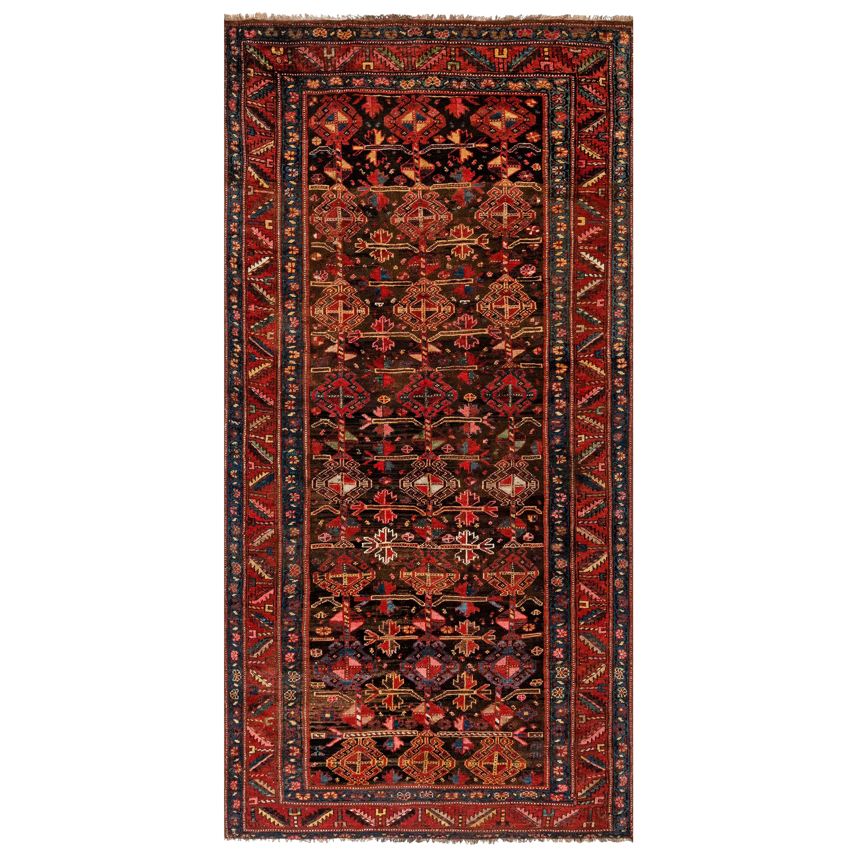 1900s Persian Malayer Geometric Handmade Wool Rug in Red, Blue, Yellow and Black