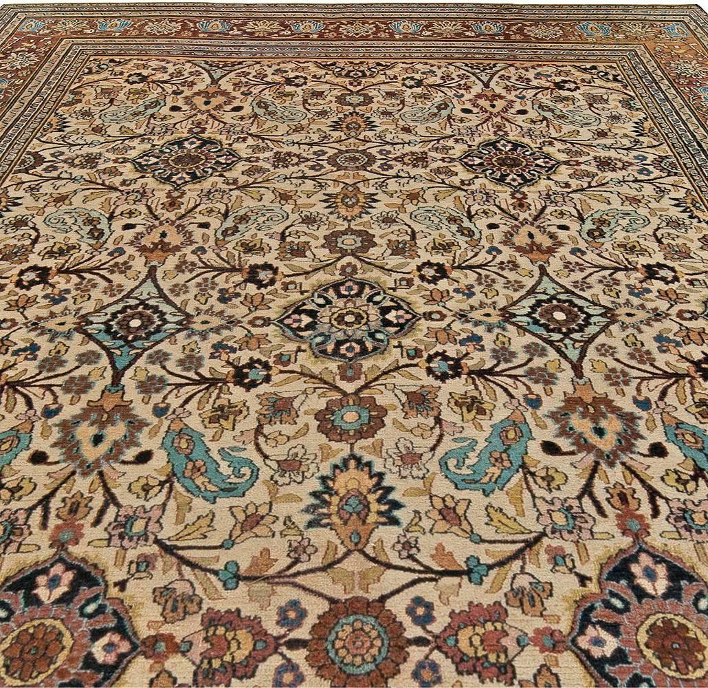 Hand-Knotted Authentic 1900s Persian Meshad Handmade Wool Rug For Sale