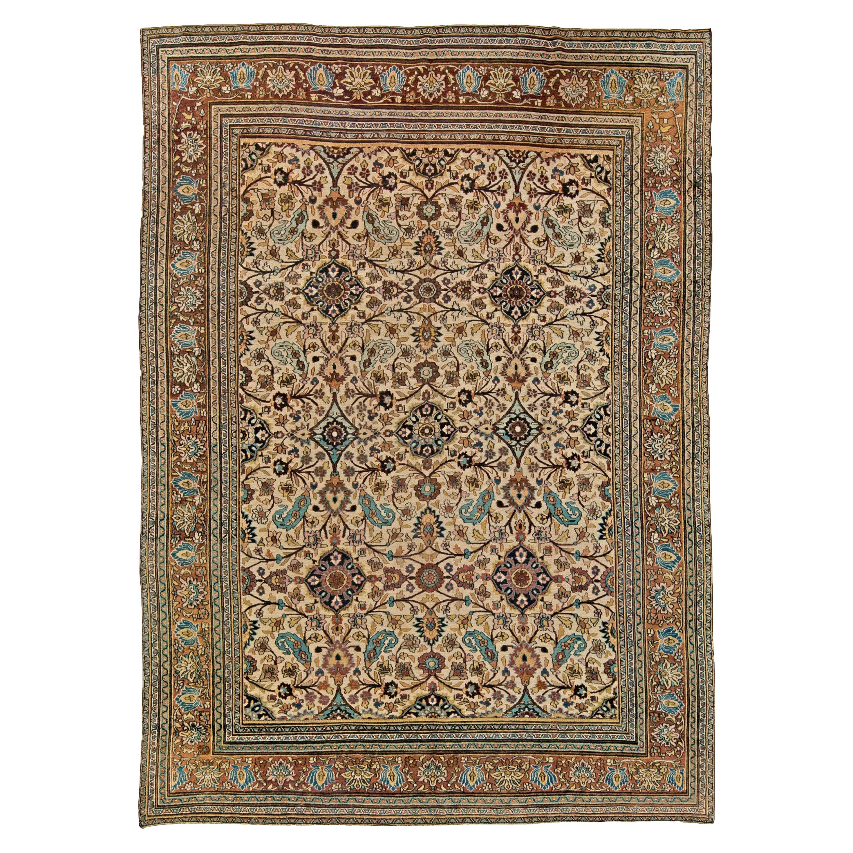 Authentic 1900s Persian Meshad Handmade Wool Rug