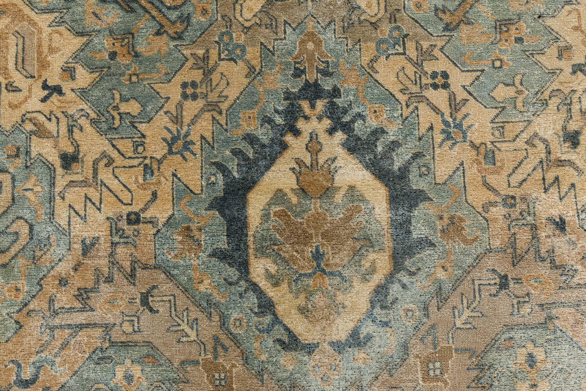 Hand-Woven 1900s Persian Tabriz Botanic Handwoven Wool Rug For Sale