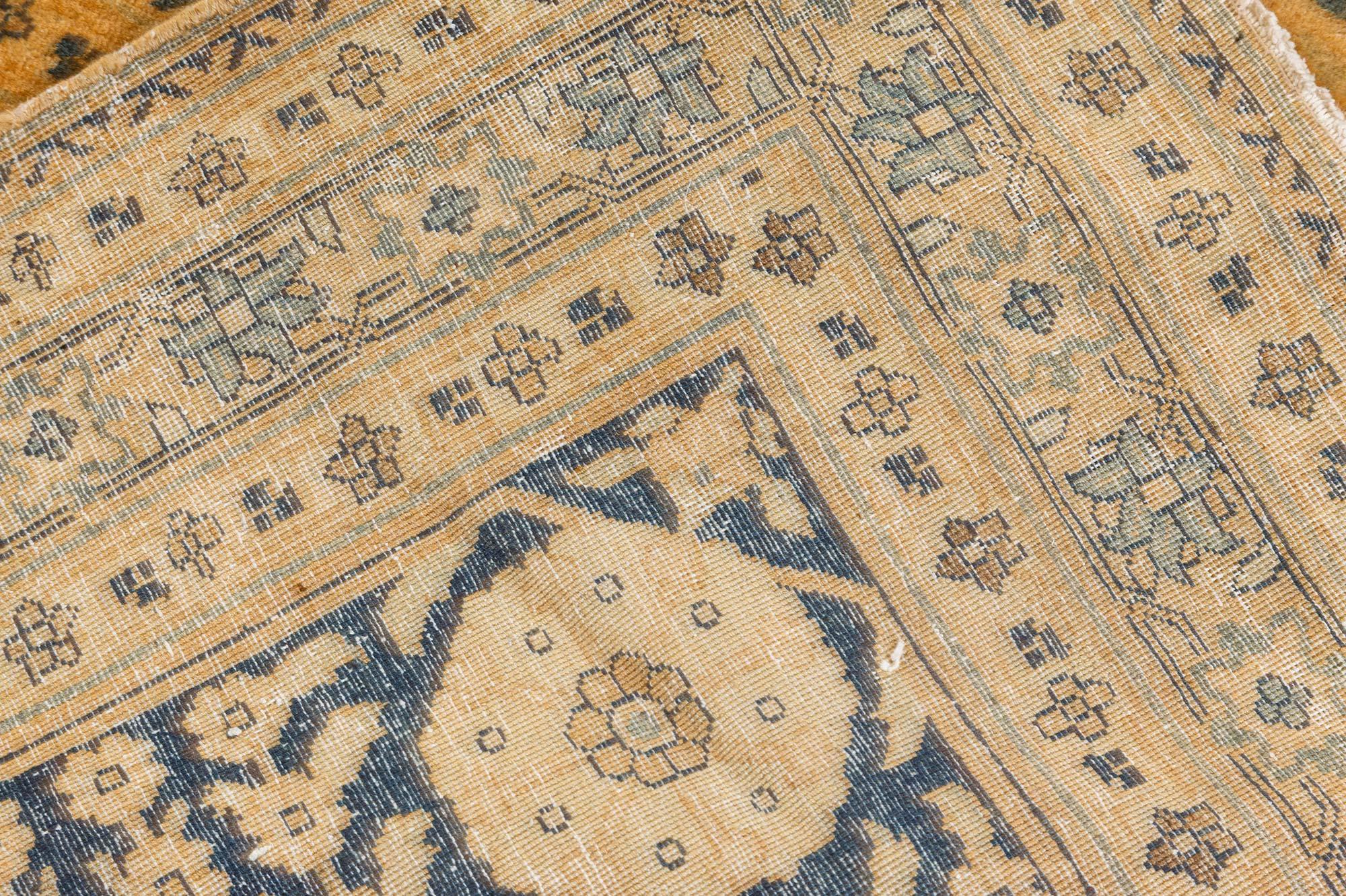 1900s Persian Tabriz Yellow Handmade Wool Carpet For Sale 2
