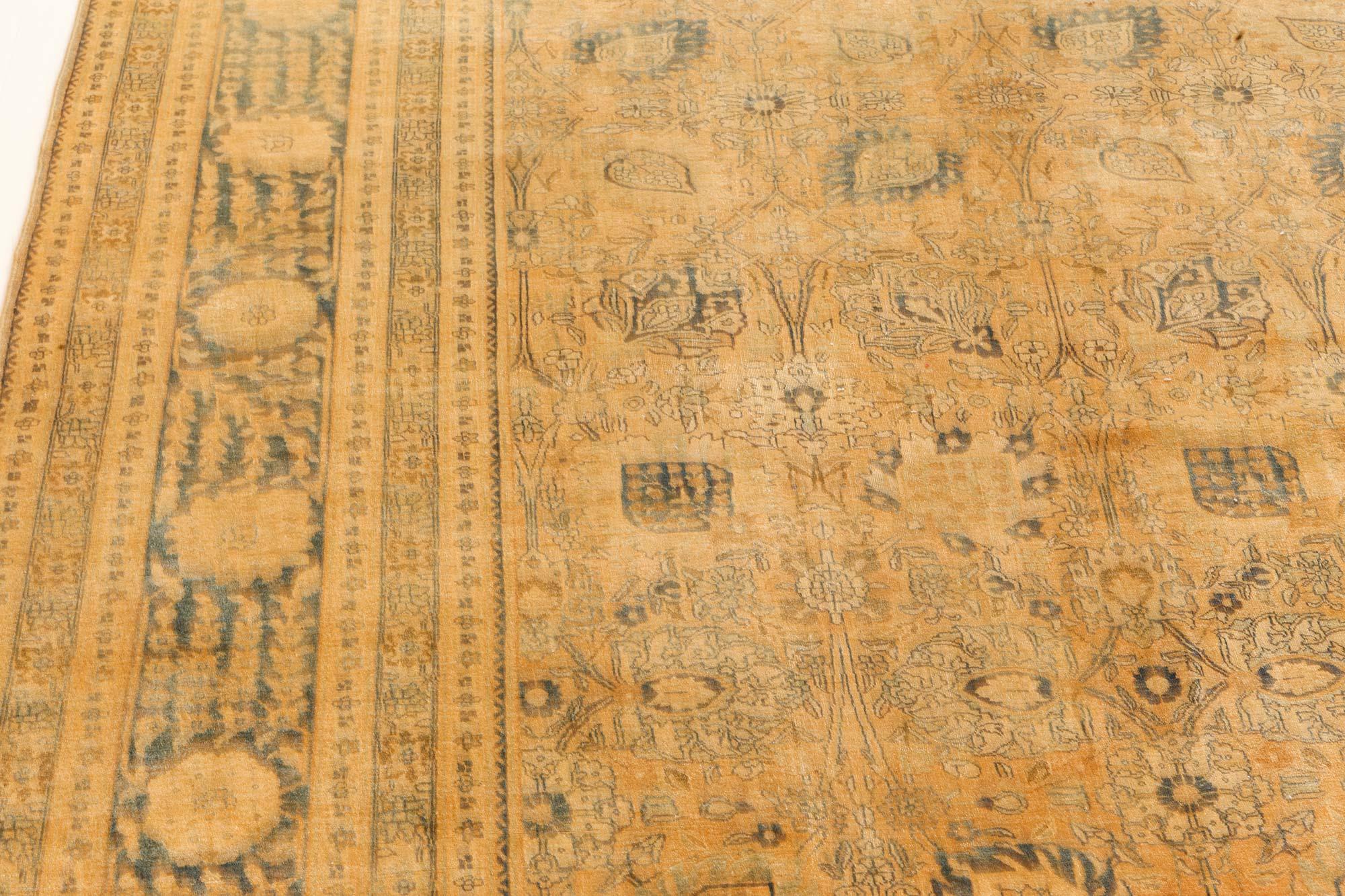 1900s Persian Tabriz Yellow Handmade Wool Carpet In Good Condition For Sale In New York, NY
