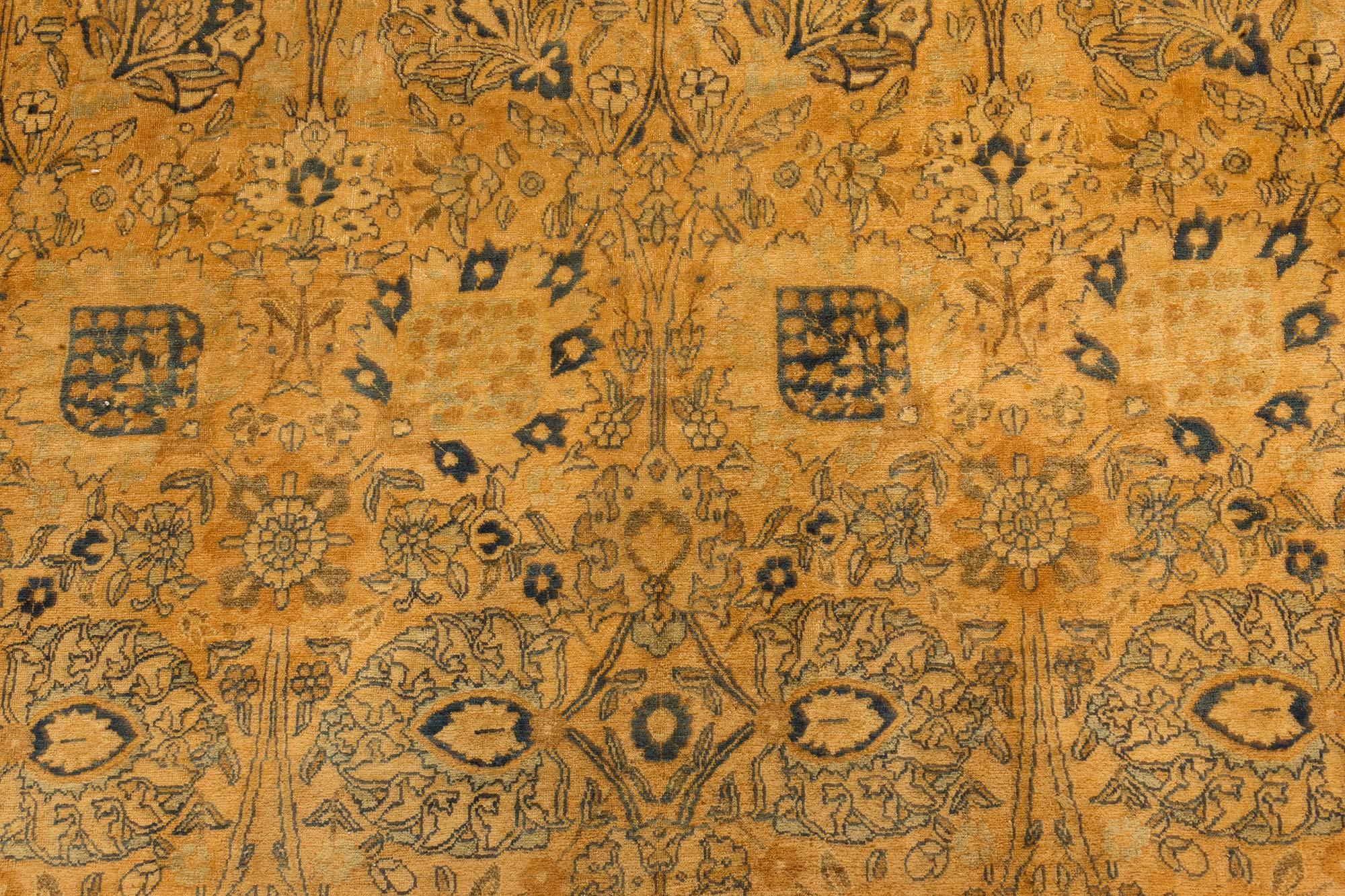 1900s Persian Tabriz Yellow Handmade Wool Carpet For Sale 1