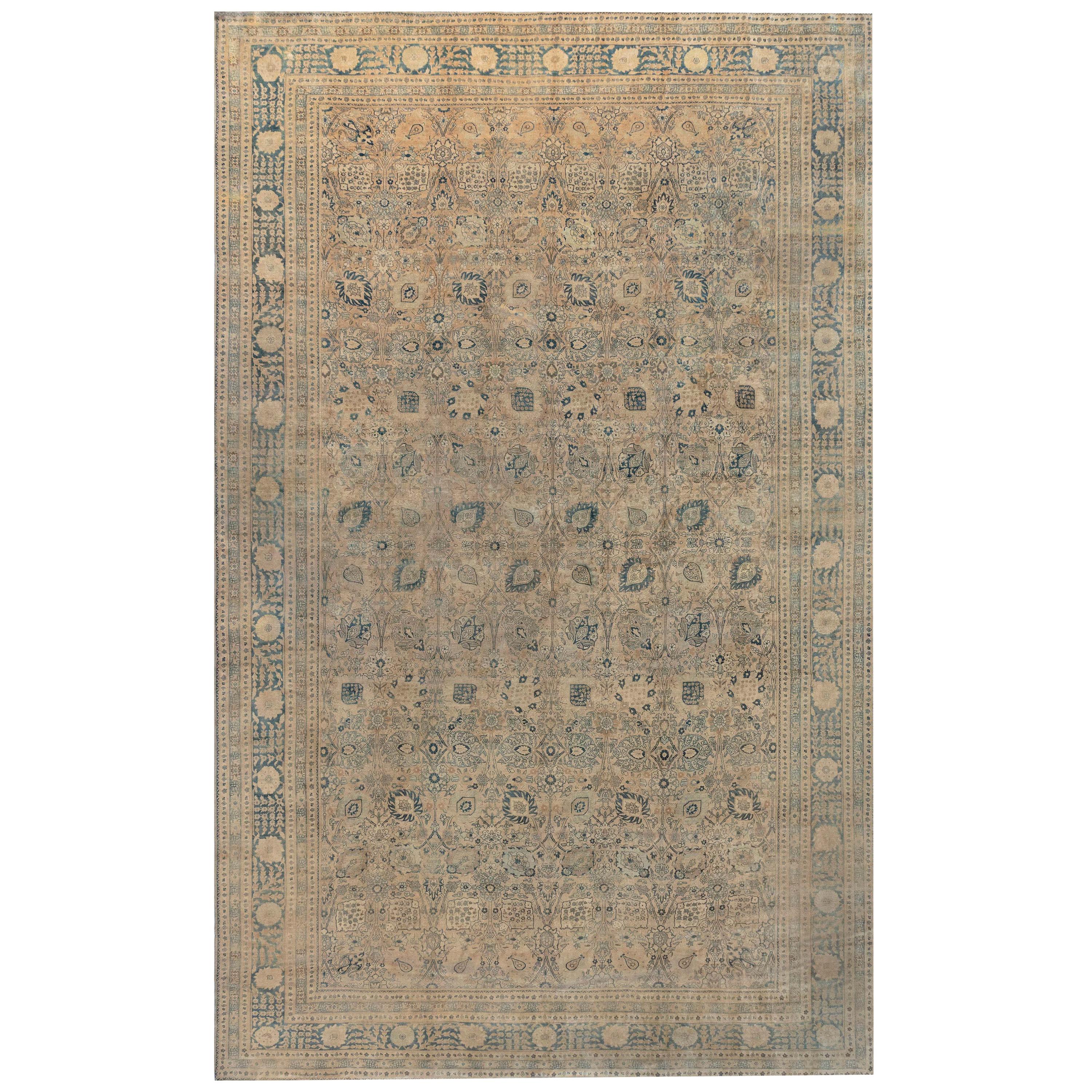 1900s Persian Tabriz Yellow Handmade Wool Carpet