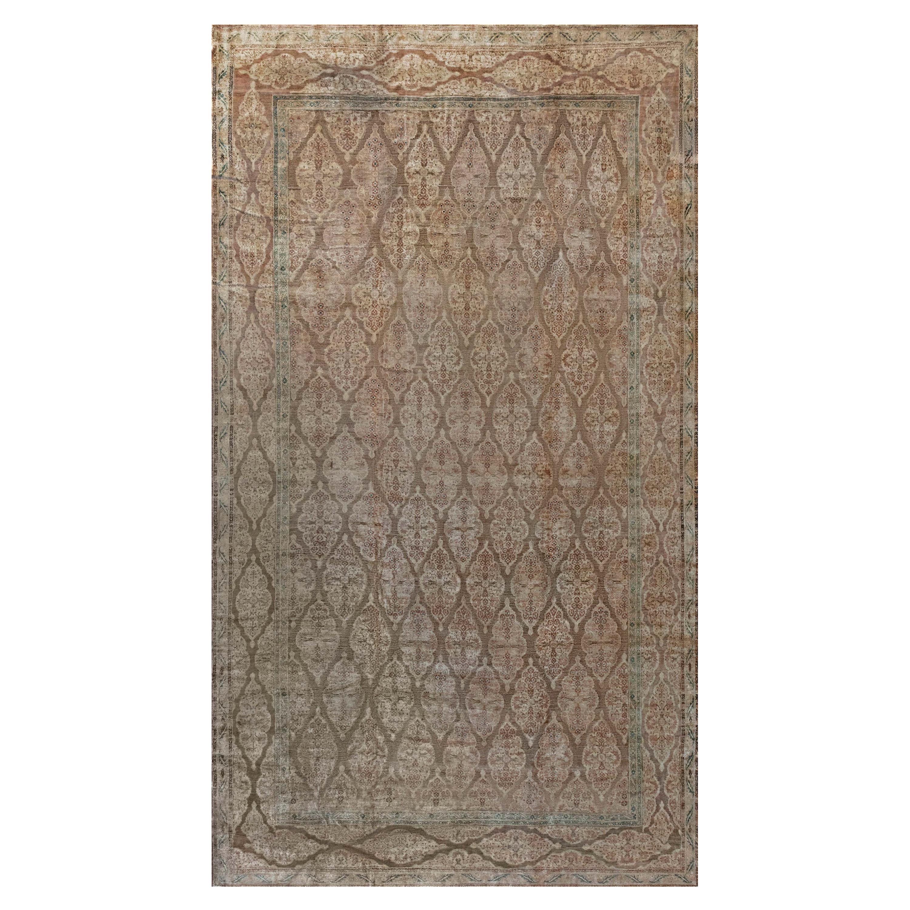 1900er Persisch Täbriz Handgefertigter Brauner Wollteppich im Angebot