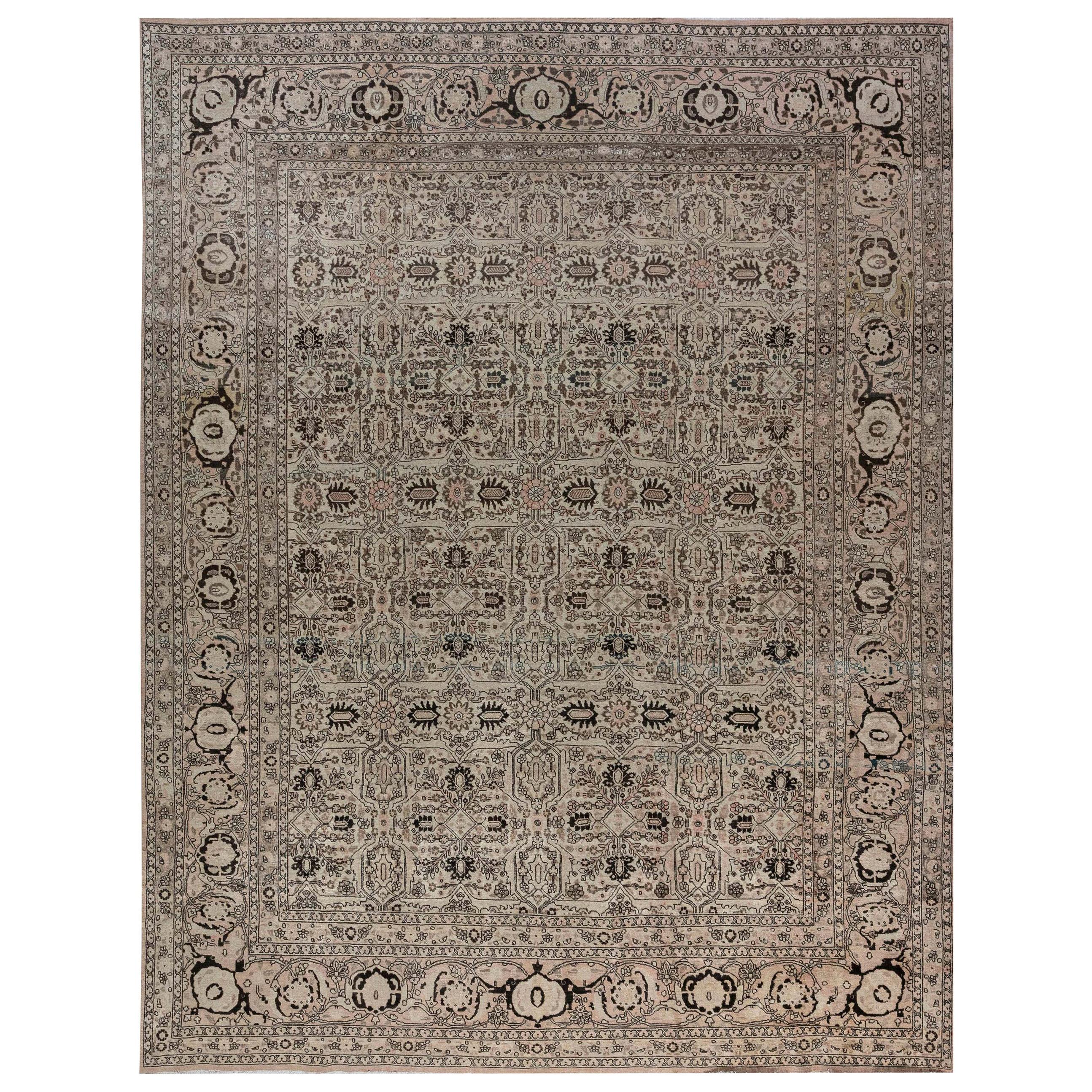 Authentic 1900s Persian Tabriz Handmade Wool Carpet