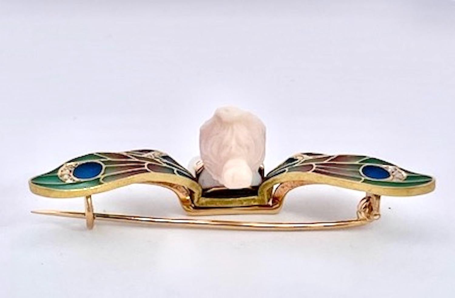1900's Plique a Jour Butterfly with carved Chalcedony Ladies Head For Sale 3
