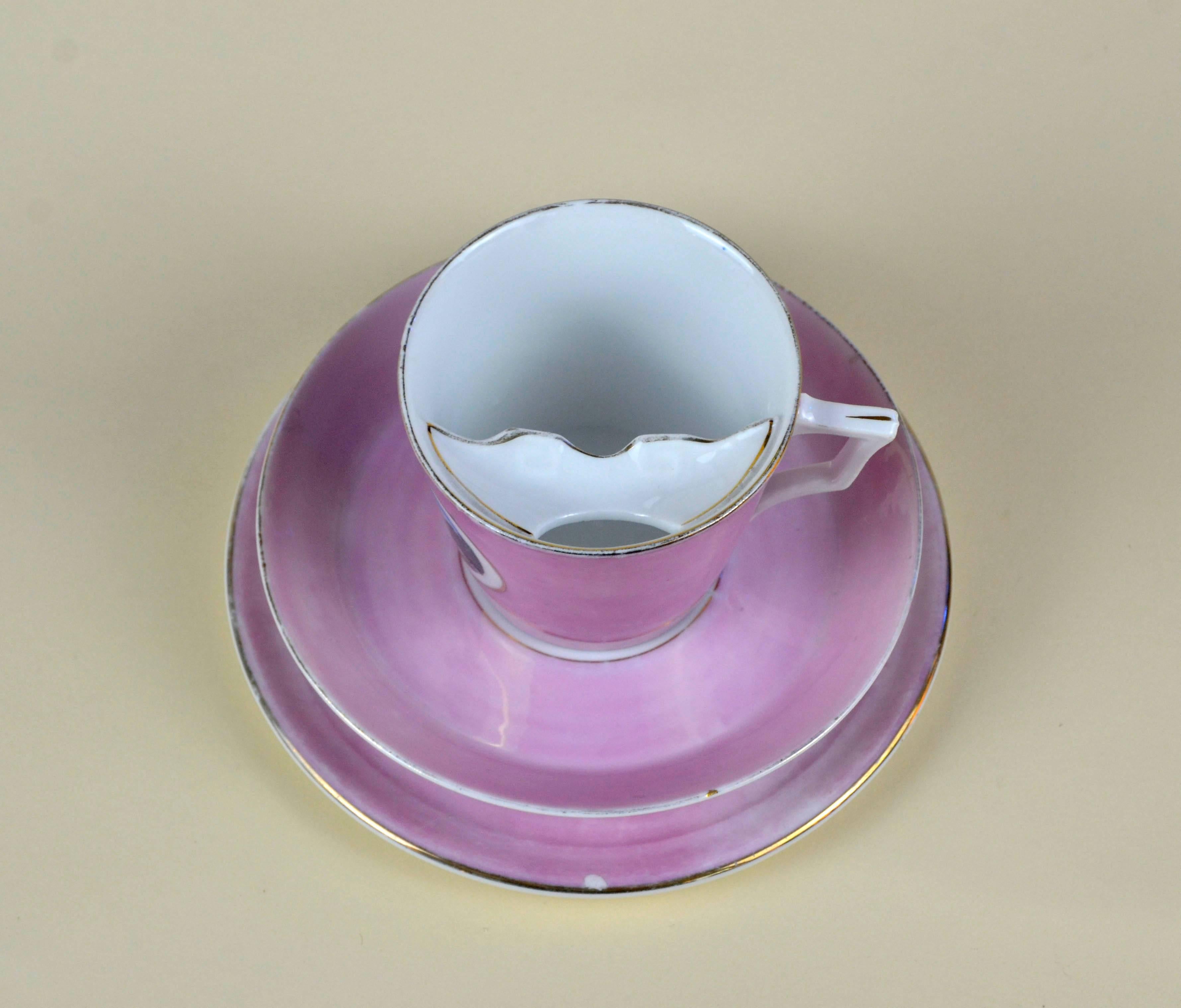 1900s Porcelain Souvenir Mustache Cup in Antique Pink Lustre Made in Germany For Sale 3