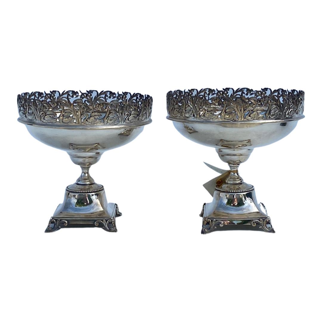 Pair of finely-cast European 800 silver footed bowls. Bases are 5