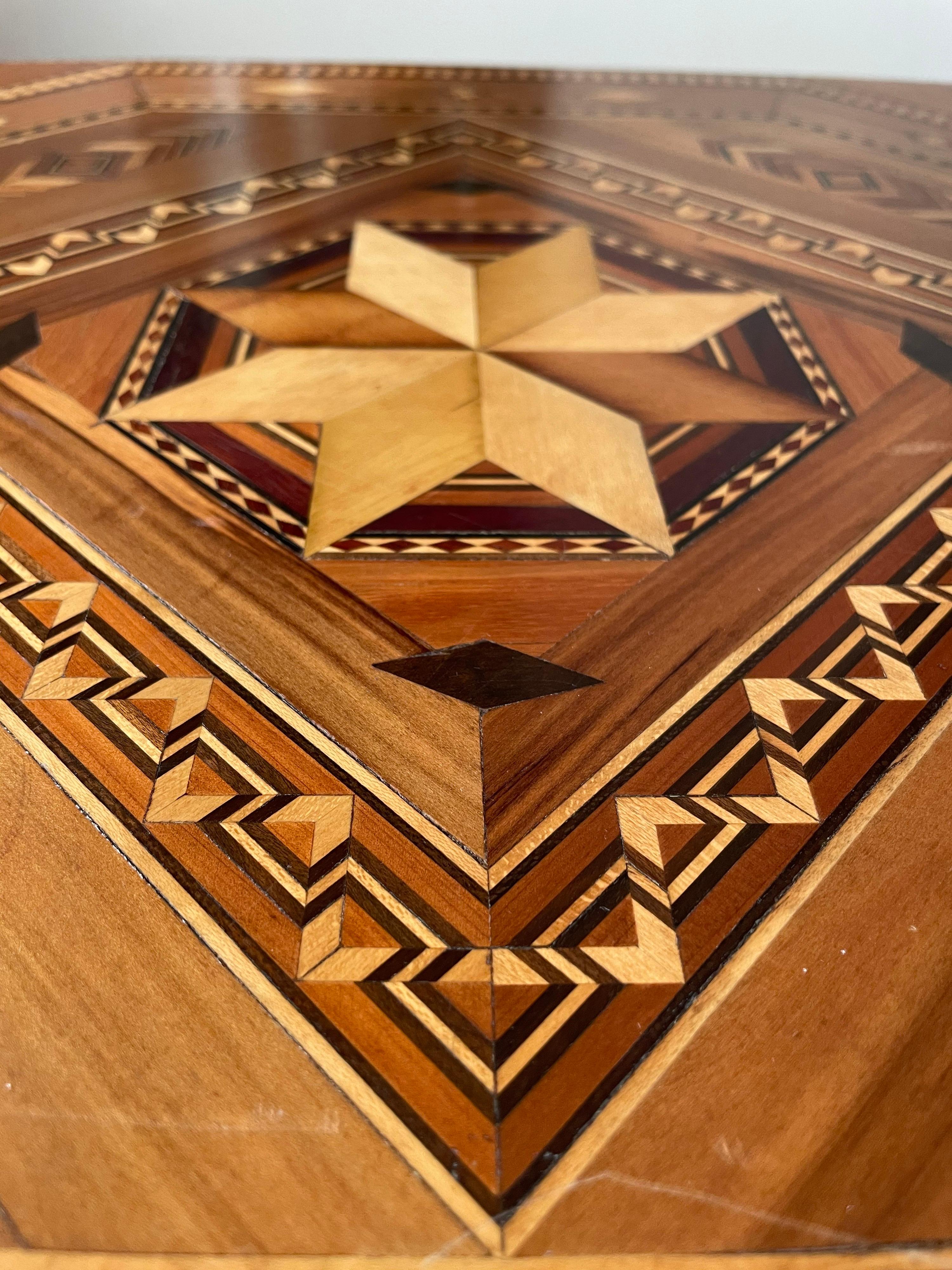 20th Century 1900s Prisoner-Made Marquetry Inlay Side Table For Sale