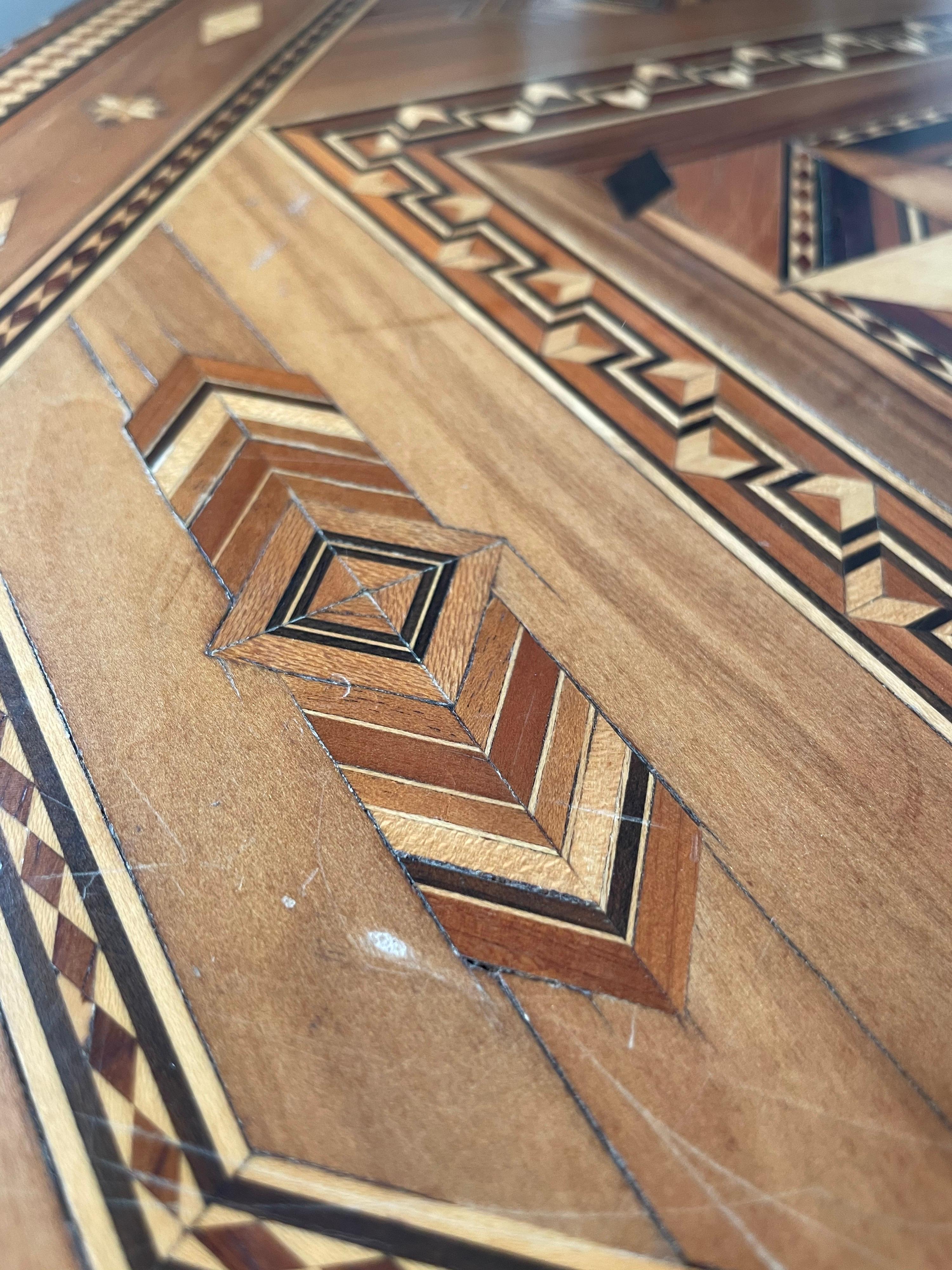 Wood 1900s Prisoner-Made Marquetry Inlay Side Table For Sale