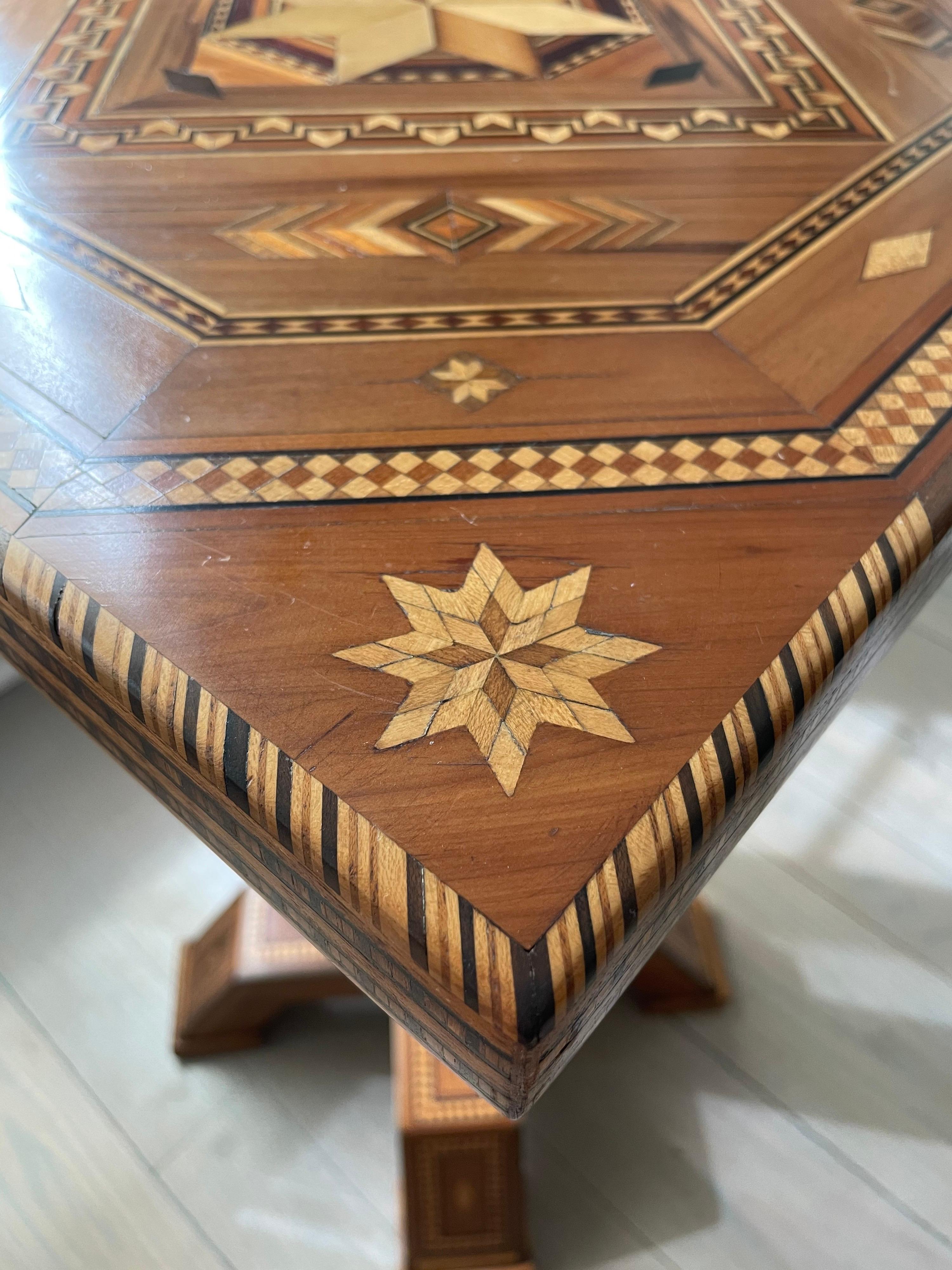 1900s Prisoner-Made Marquetry Inlay Side Table For Sale 1