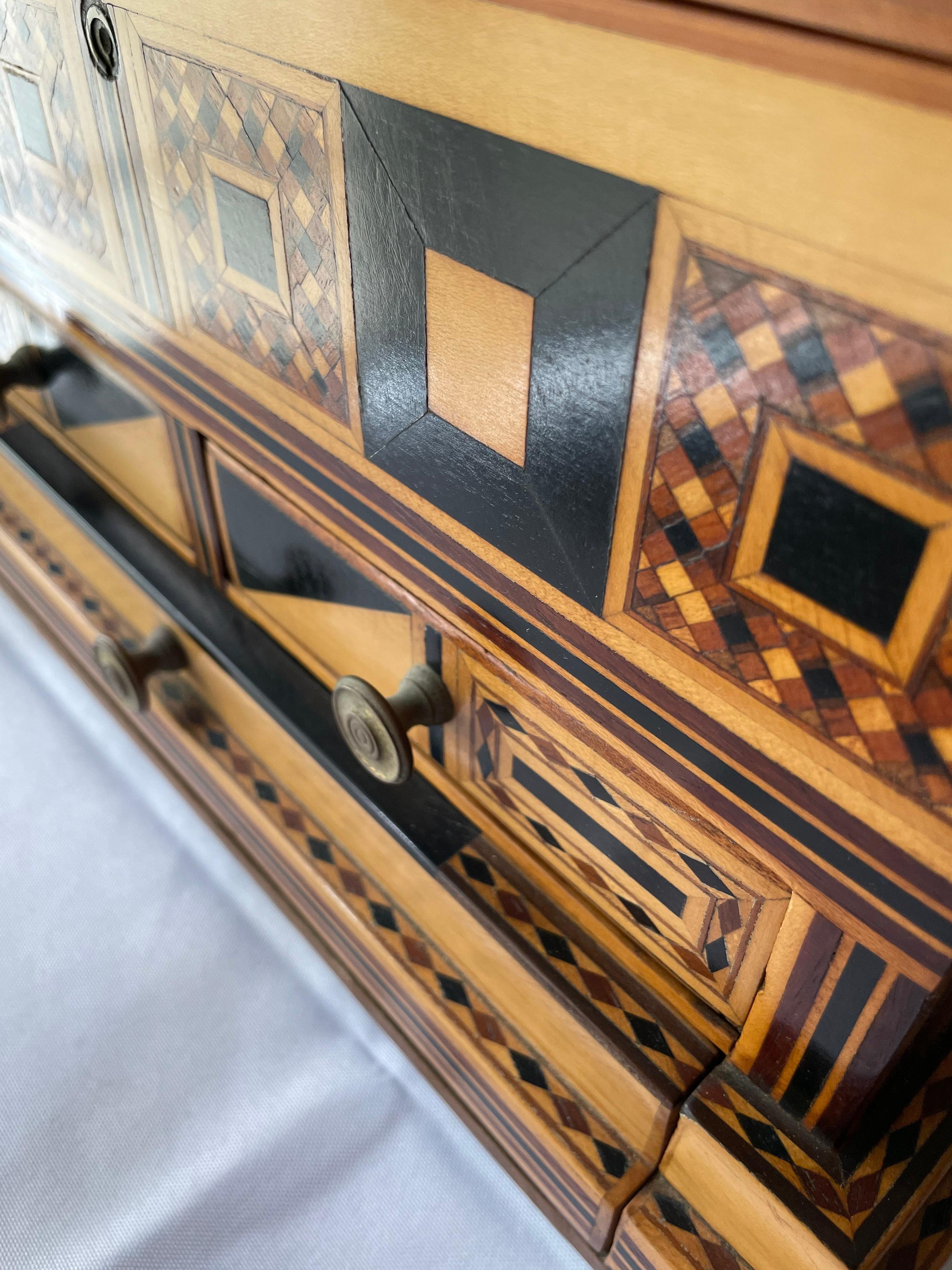 1900s Prisoner-Made Marquetry Inlay Wood Box in Masonic Temple Design 9