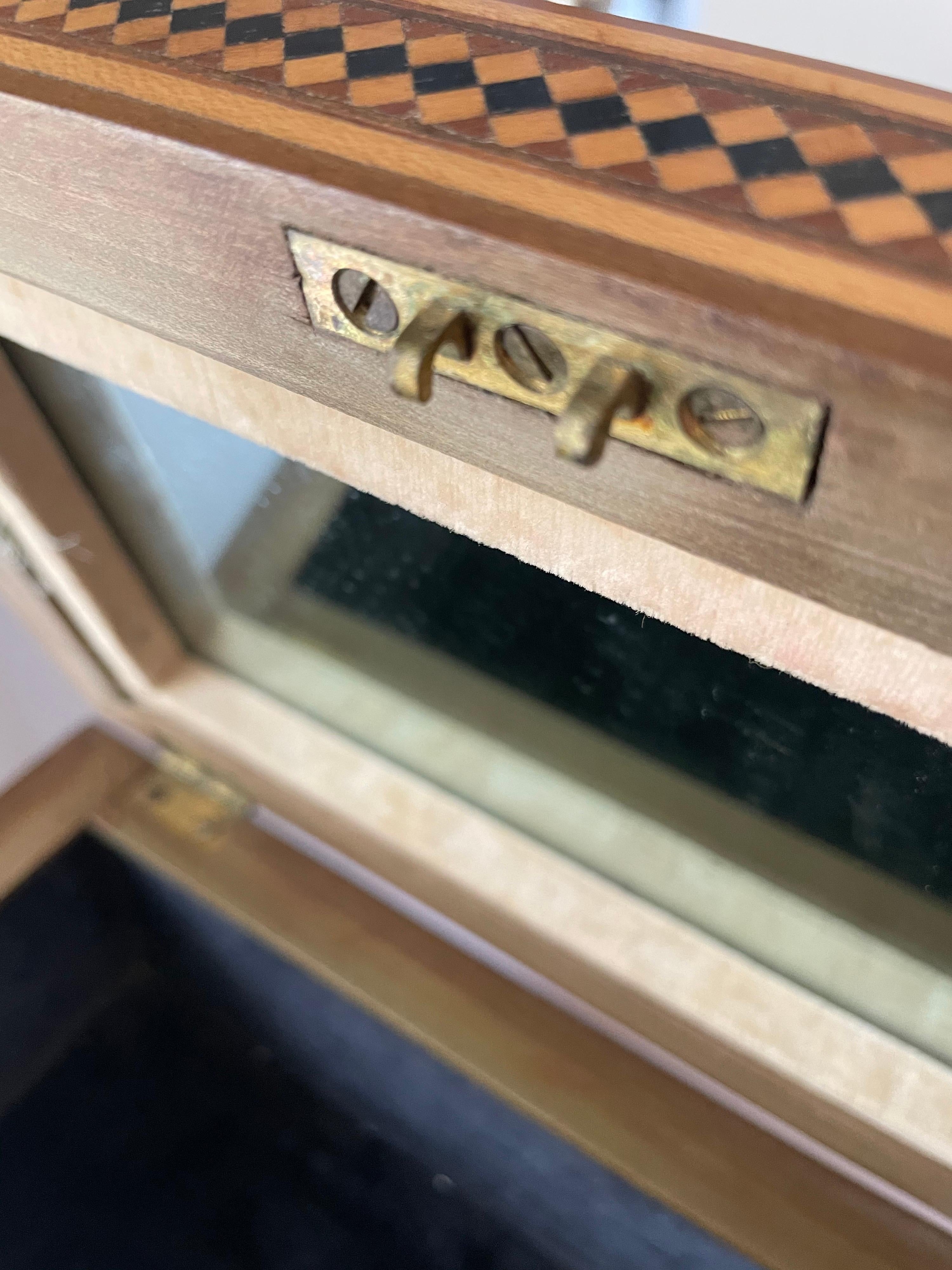 20th Century 1900s Prisoner-Made Marquetry Inlay Wood Box in Masonic Temple Design