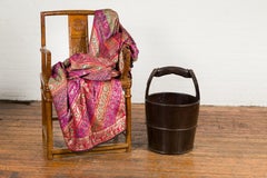 1900s Qing Southern Wooden Bucket with Large Handle and Metal Accents