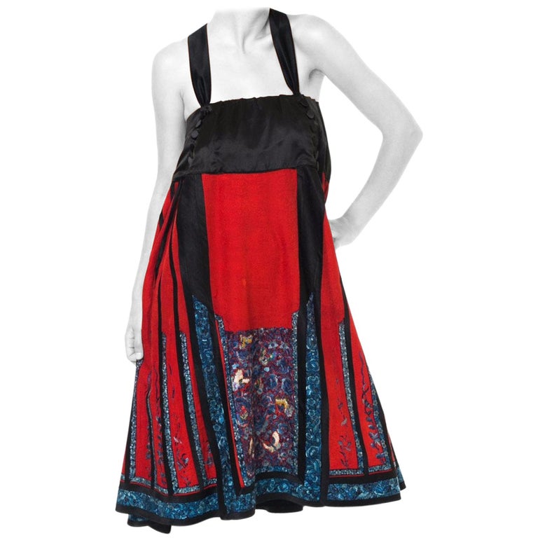 Edwardian Quing Dynasty Red & Black Silk Hand Embroidered Chinese Dress Made FR Edwardian Quing Dynasty Red & Black Silk Hand Embroidered Chinese Dress Made FR