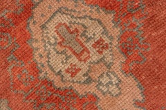 1900s Rare Antique Turkish Oushak Carpet, Rusty Red Allover Field, Green Borders