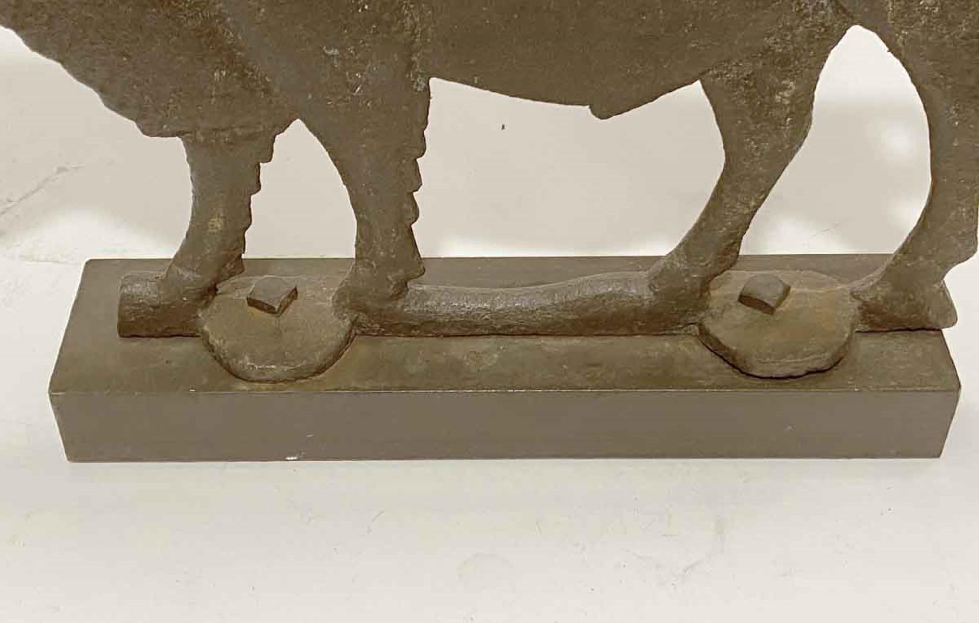 Primitive 1900s Rare Midwest Cast Iron Bison Windmill Weight with Steel Base Stamped A56