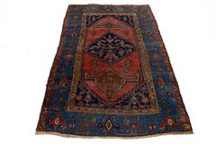 1900s Red and Blue Antique Bidjar Handmade Wool Rug