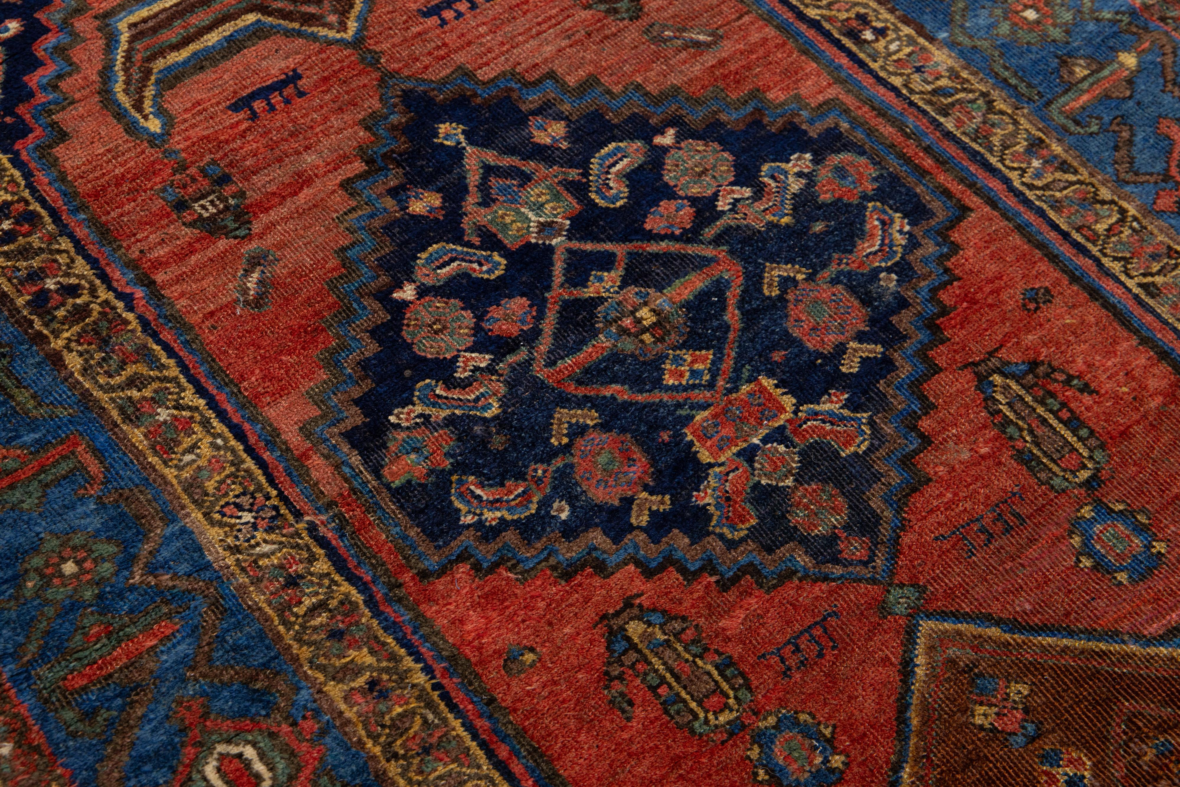 1900er Rot und Blau Antiker Bidjar Handgefertigter Wollteppich (19. Jahrhundert) im Angebot