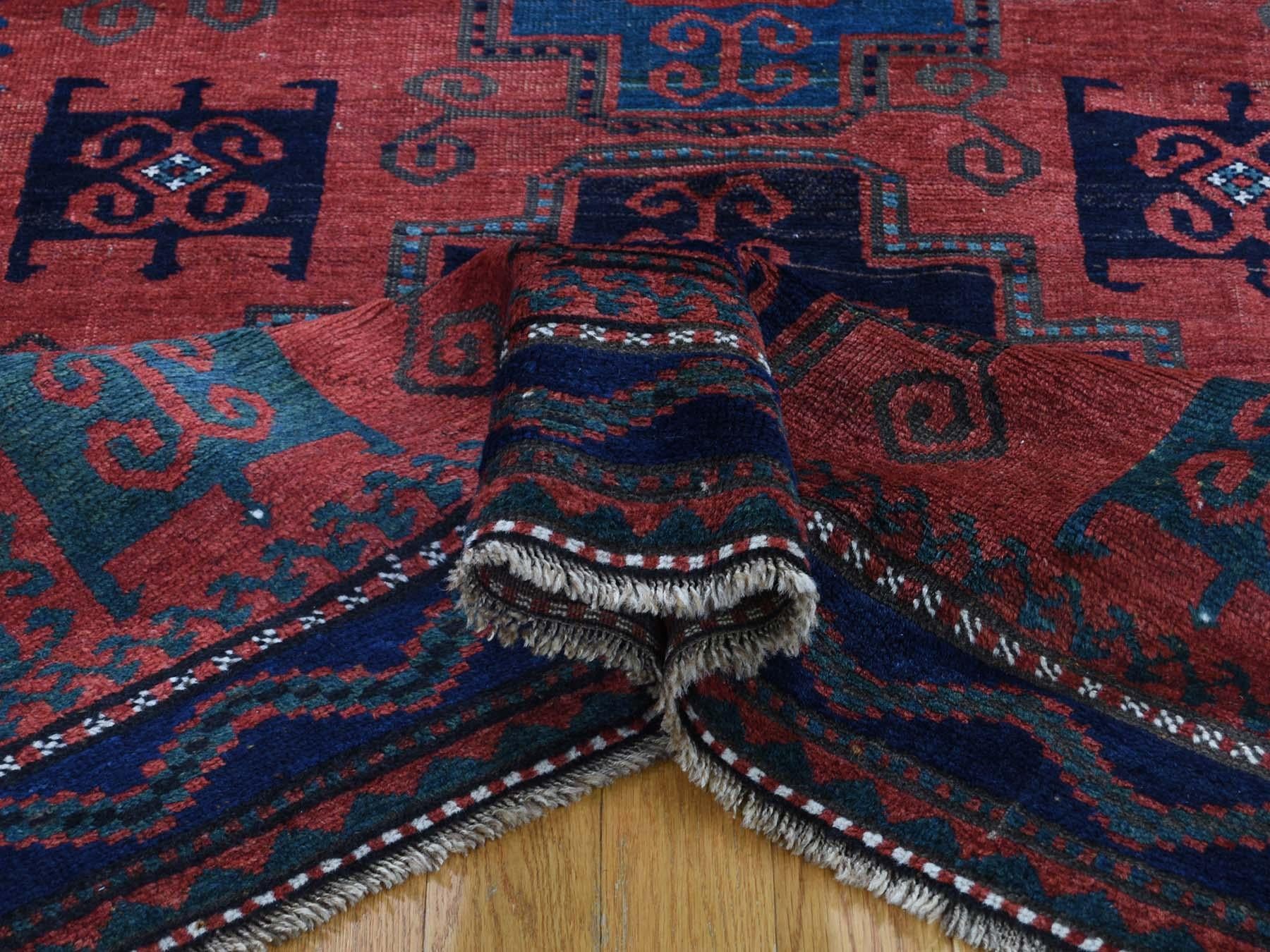 Kyrgyzstani 1900s Red Antique Caucasian Pure Wool Hand Knotted Oriental Rug