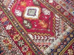 1900s Red Medallion Antique Moroccan Rabat Carpet 6'8" x 9'6" Knotted Wool Rug