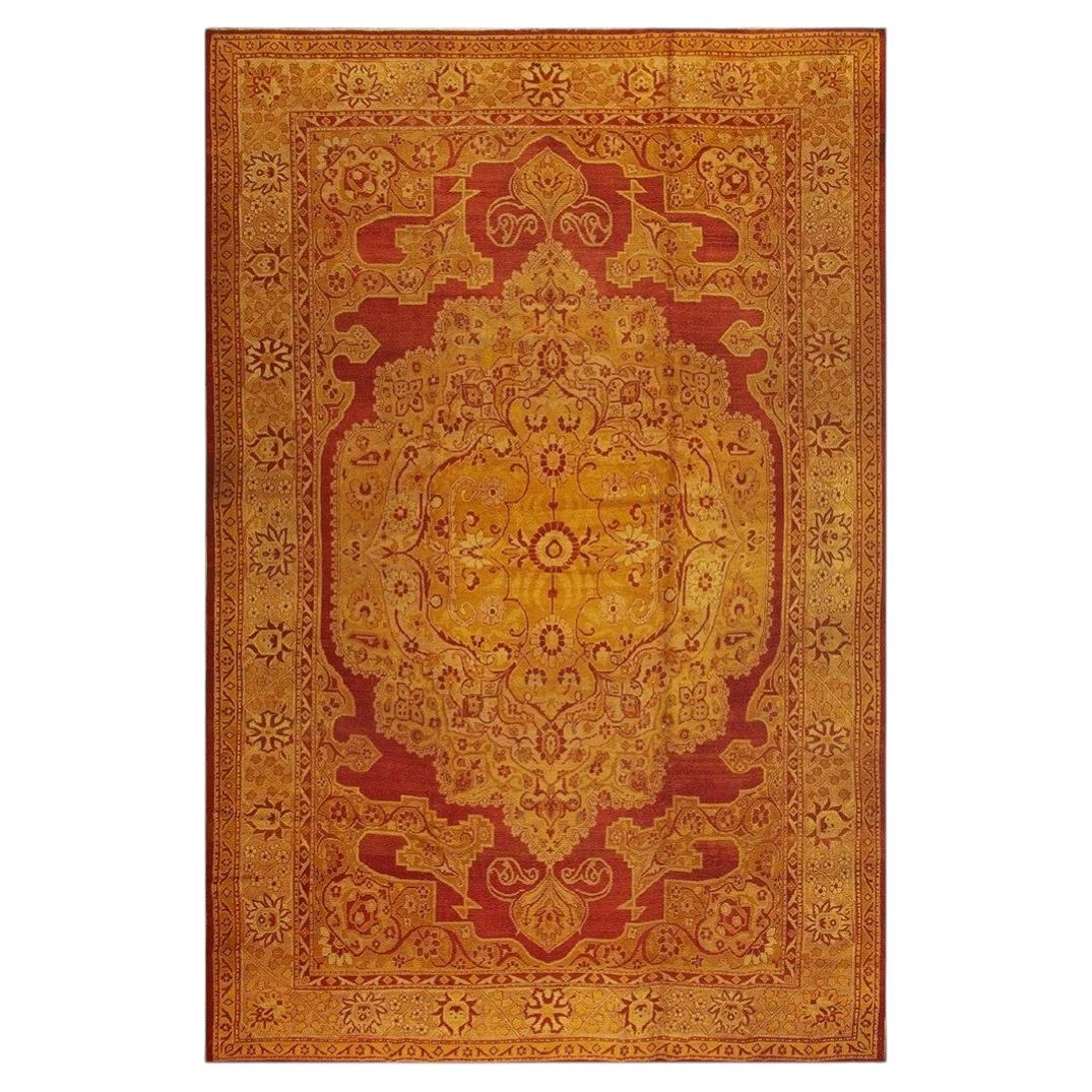 1900s Red Medallion Traditional Antique Indian Agra Knotted Wool Gallery Rug