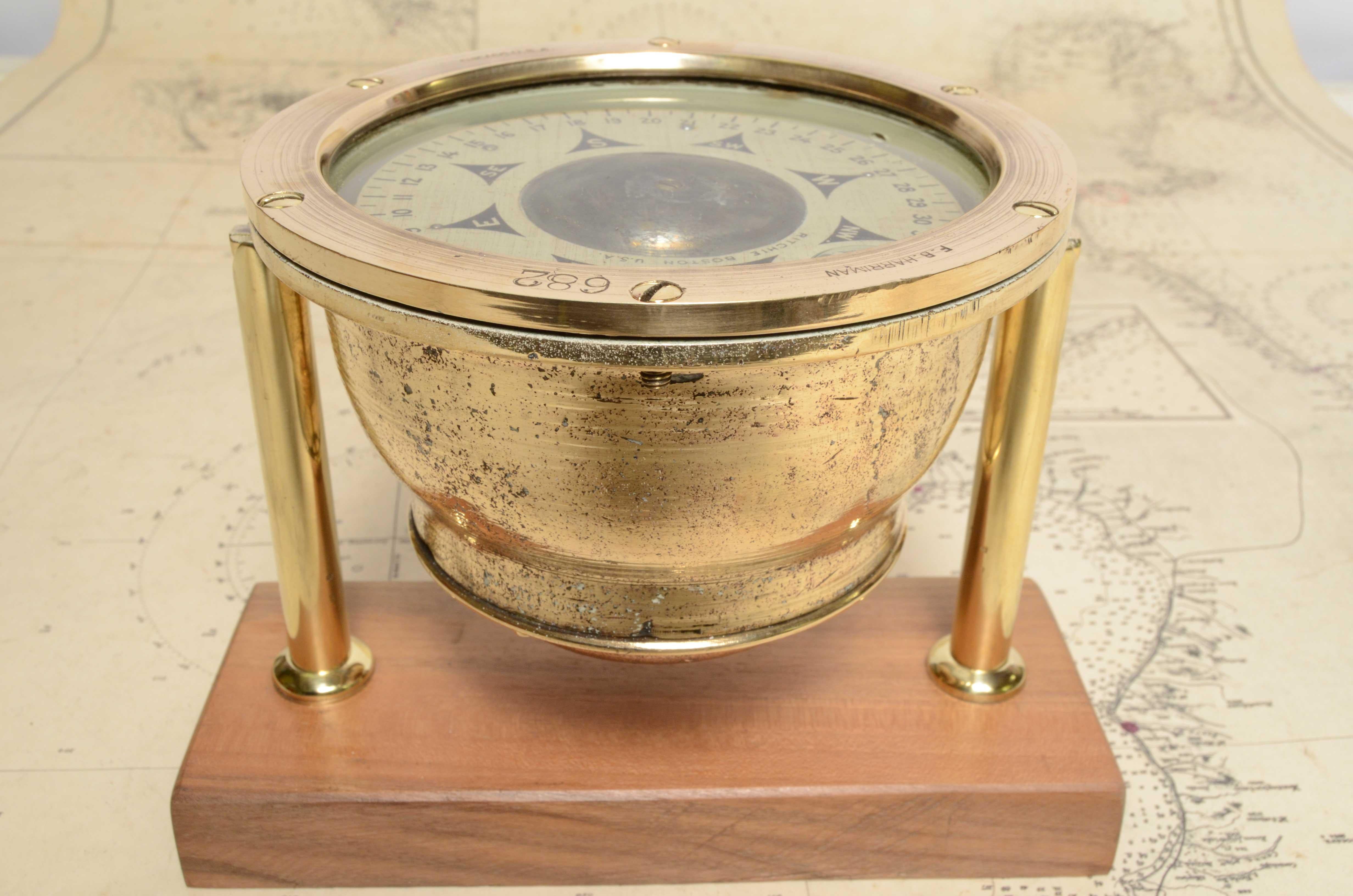1900s Ritchie Boston Usa Brass Nautical Magnetic Compass Maritime Navigation 7