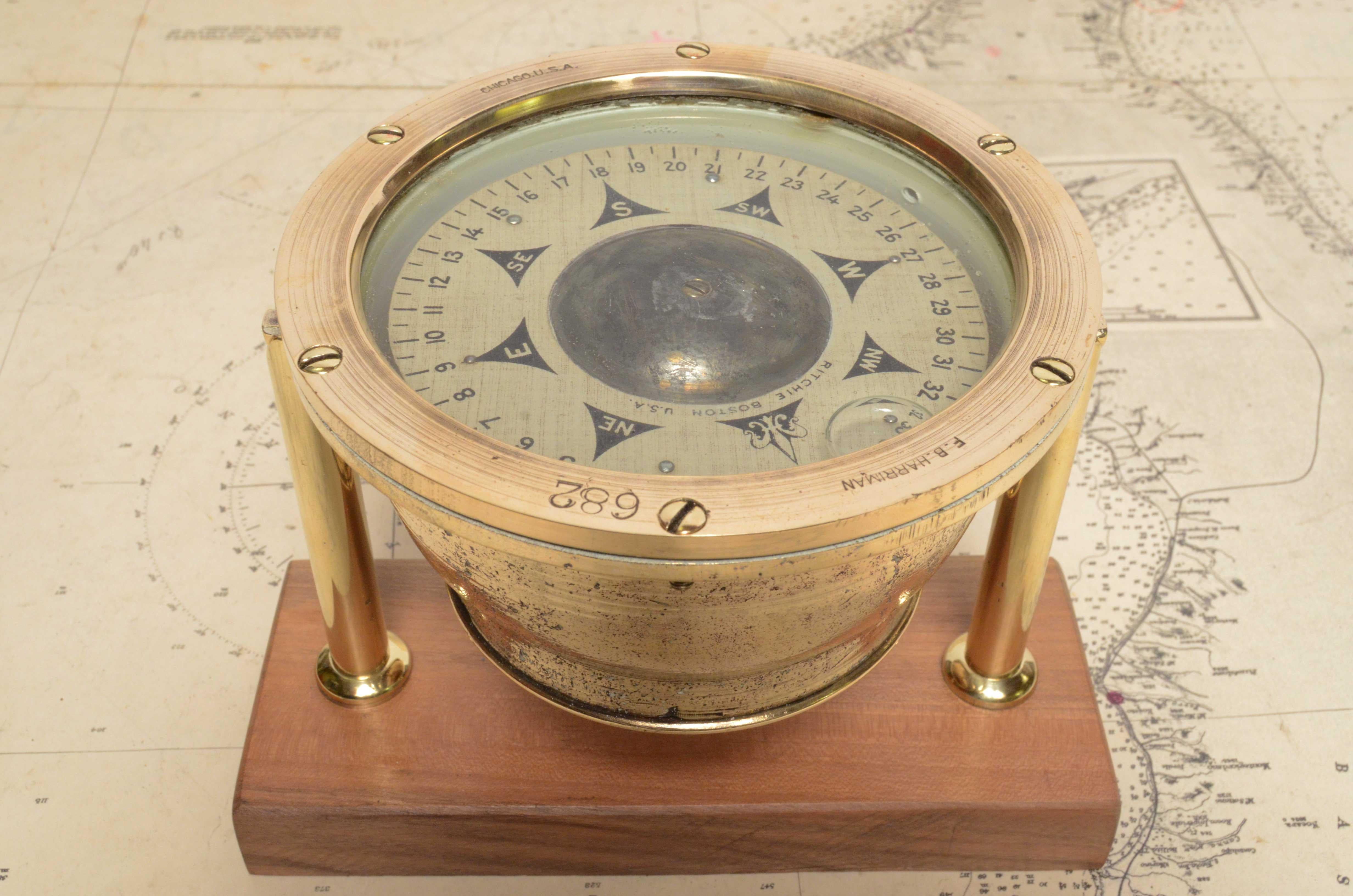 1900s Ritchie Boston Usa Brass Nautical Magnetic Compass Maritime Navigation 8
