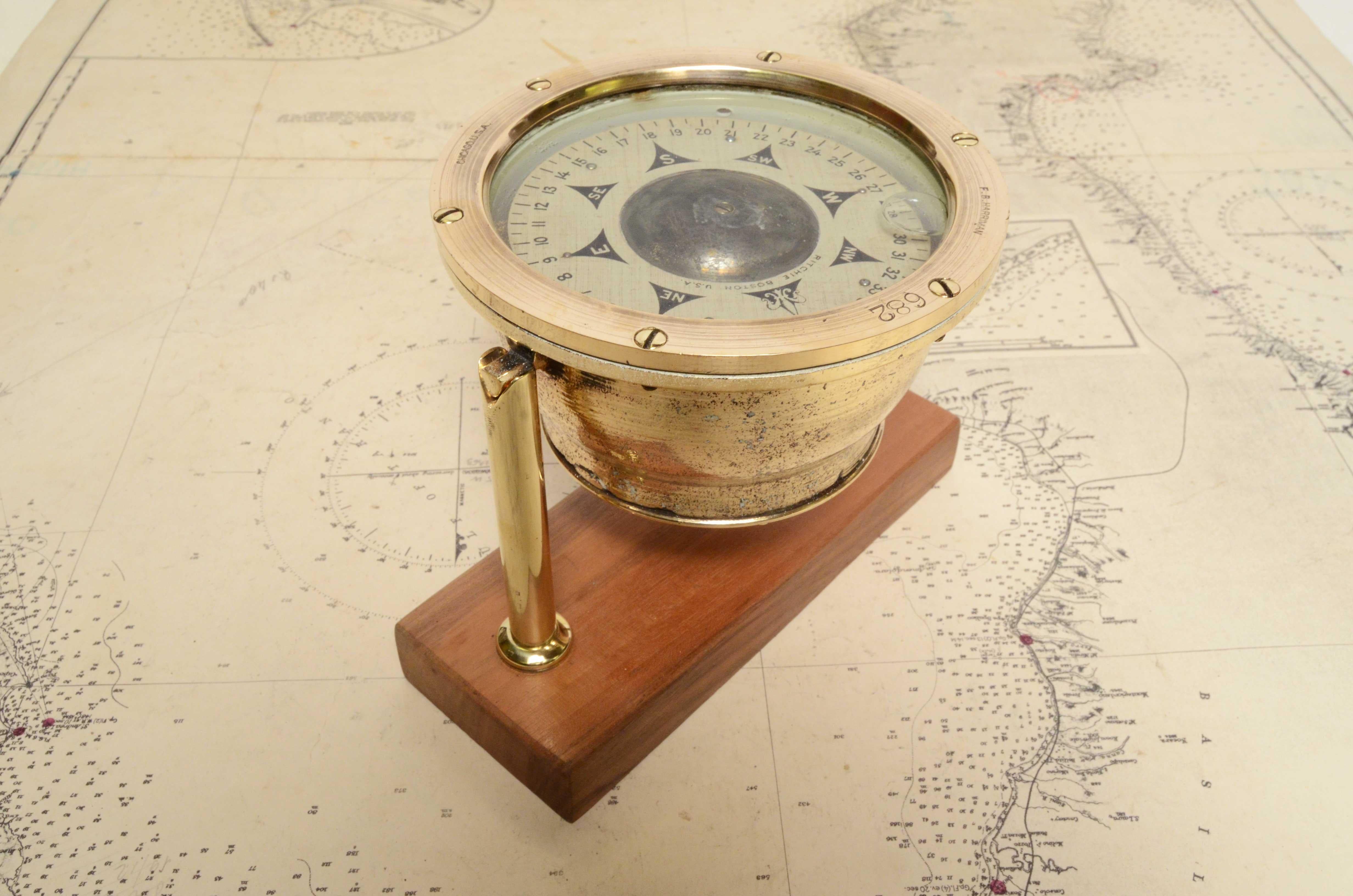 1900s Ritchie Boston Usa Brass Nautical Magnetic Compass Maritime Navigation 9