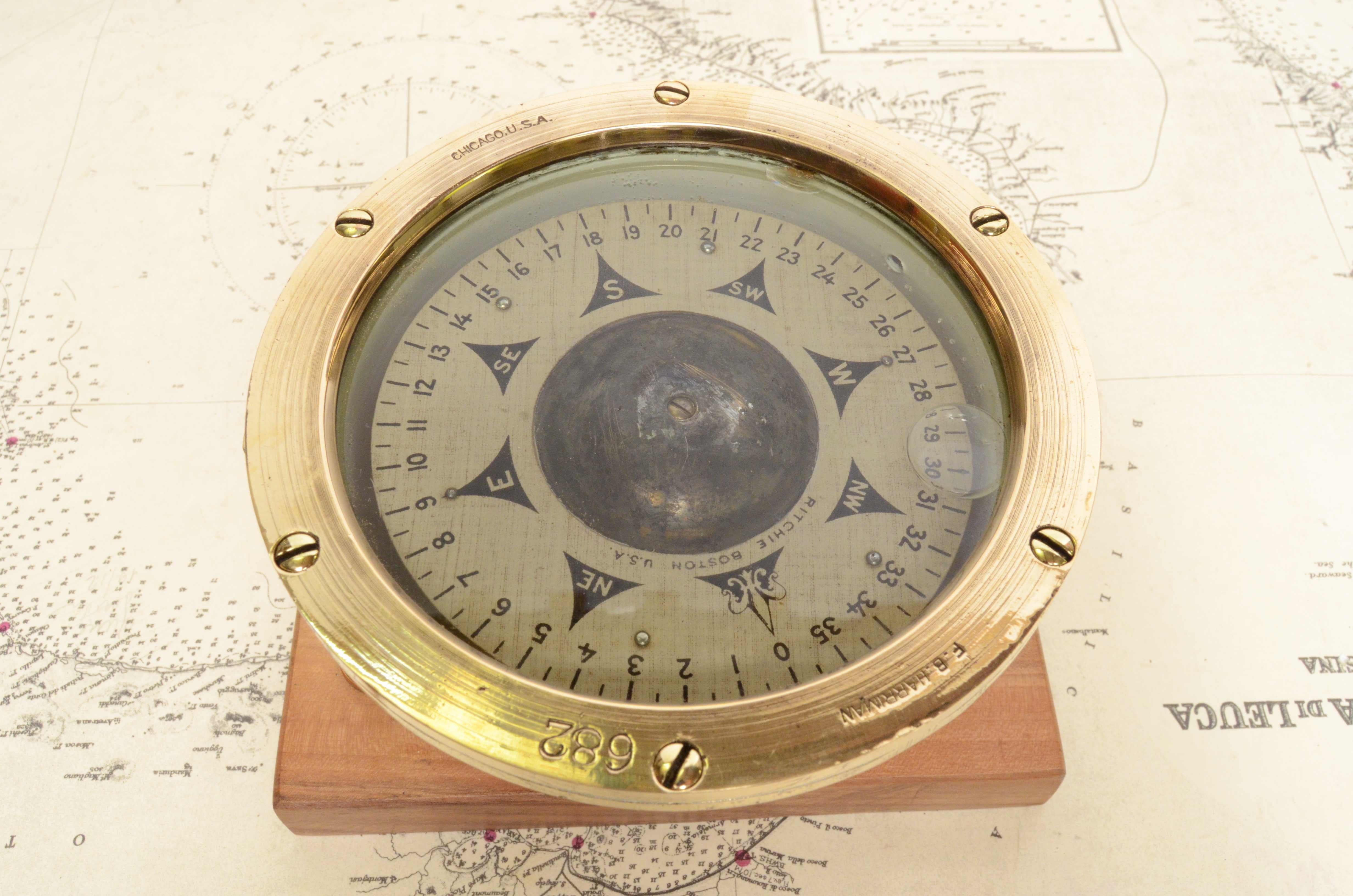 1900s Ritchie Boston Usa Brass Nautical Magnetic Compass Maritime Navigation 10