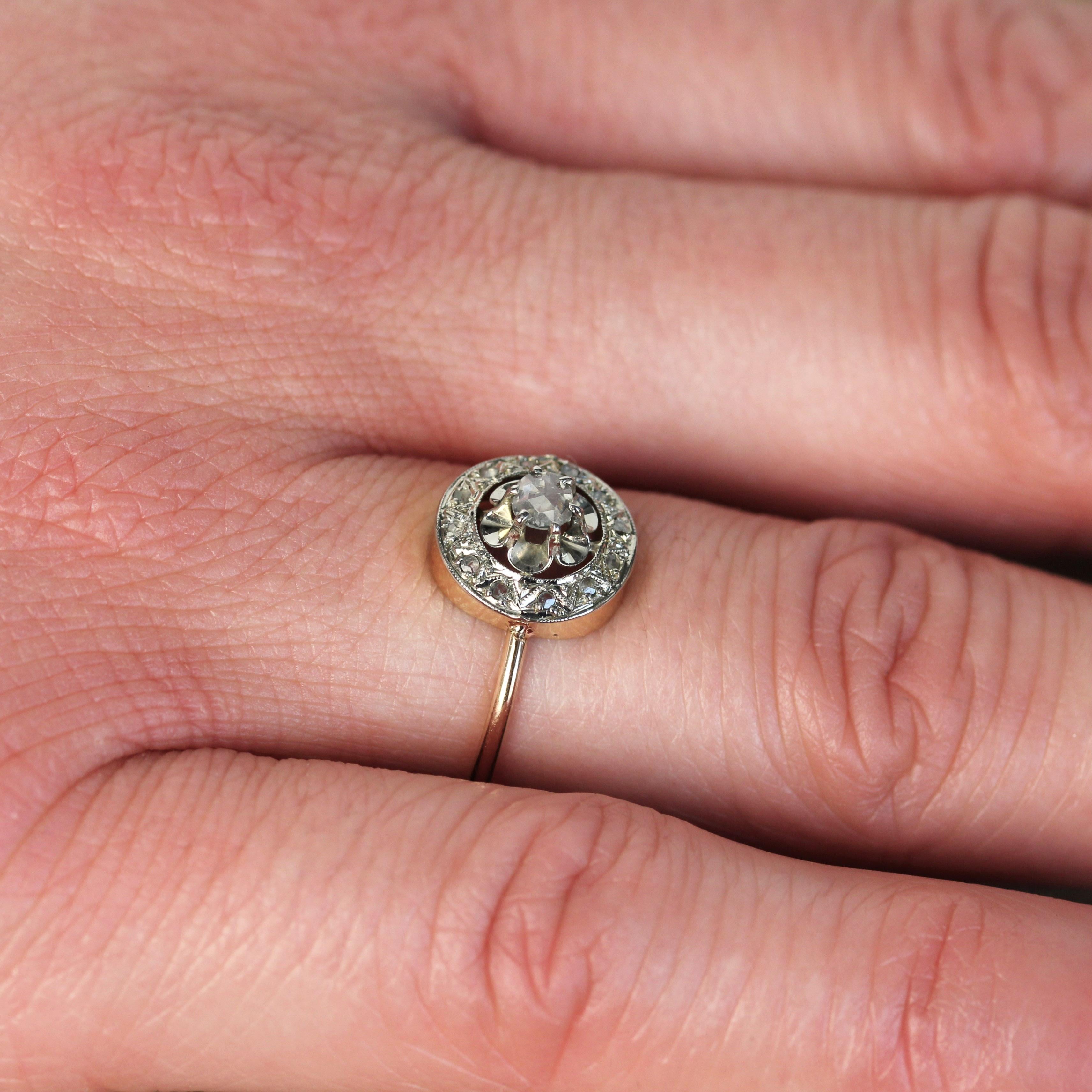 1900er Jahre Runder Ring aus 18 Karat Roségold mit Diamanten im Rosenschliff im Angebot 5