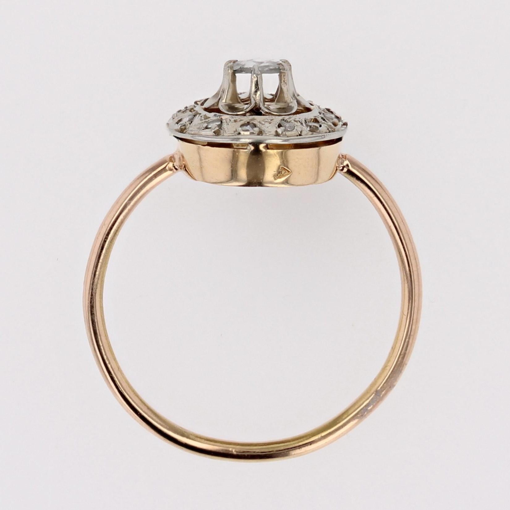 Bague ronde en or rose 18 carats avec diamants taille rose des années 1900 en vente 5