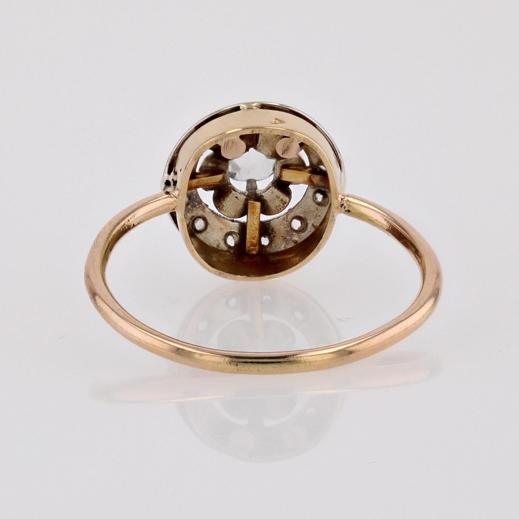 1900s Rose-Cut Diamonds 18 Karat Rose Gold Round Ring For Sale 6