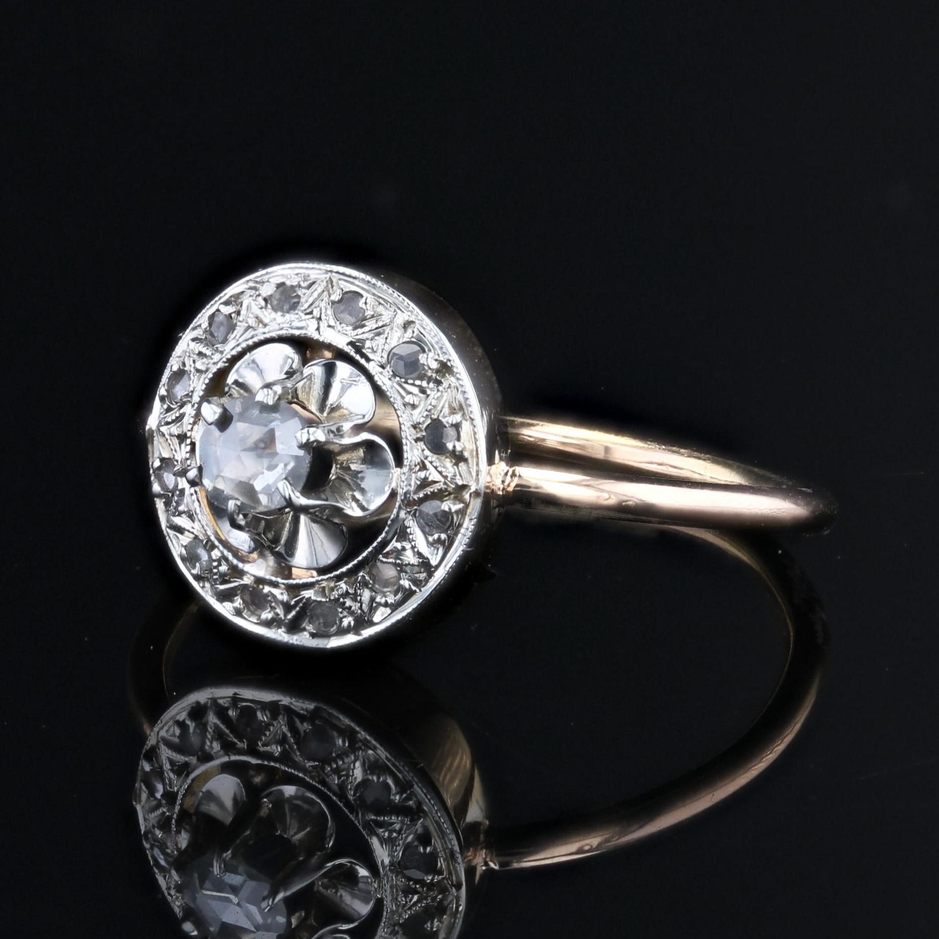 1900s Rose-Cut Diamonds 18 Karat Rose Gold Round Ring In Good Condition For Sale In Poitiers, FR