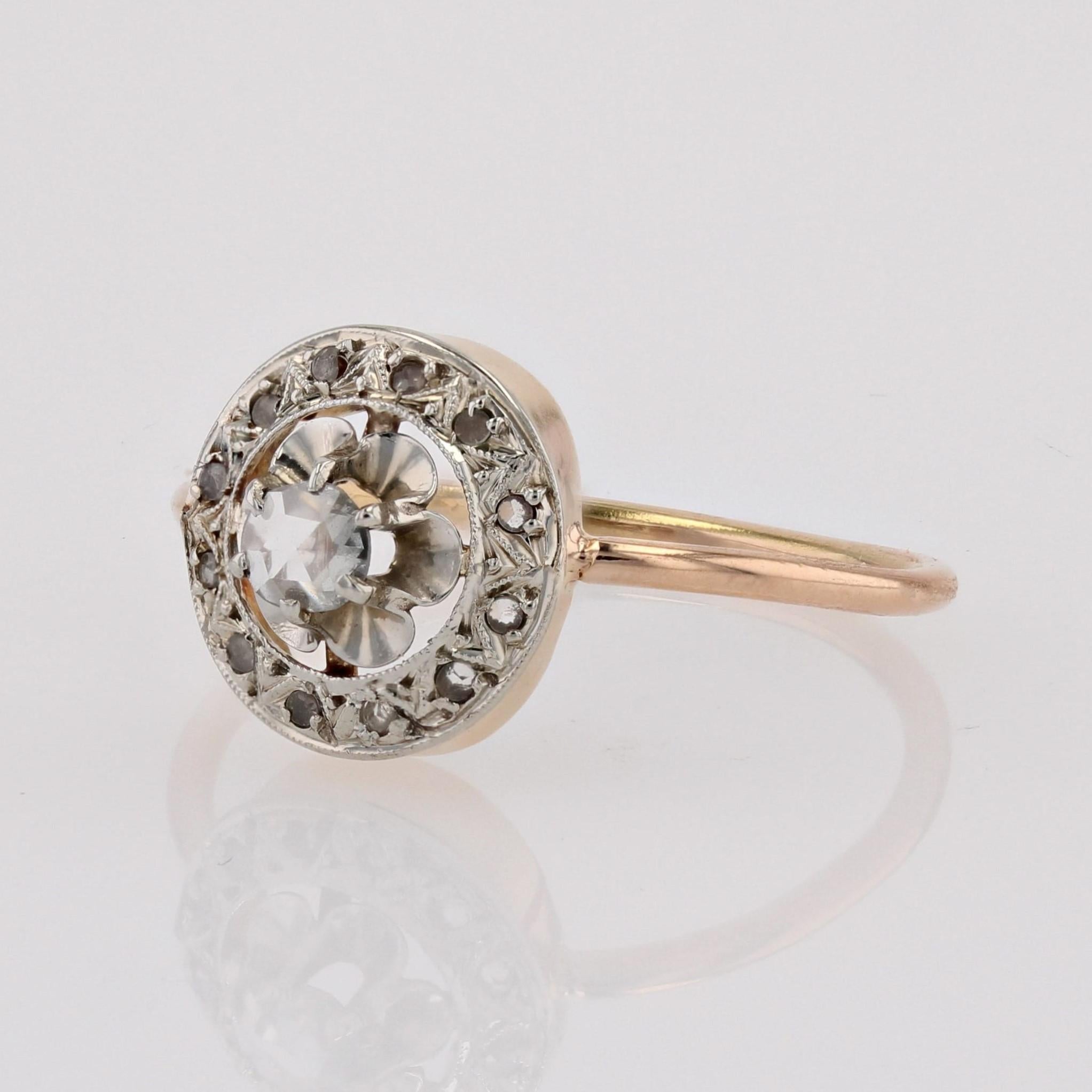 Bague ronde en or rose 18 carats avec diamants taille rose des années 1900 Pour femmes en vente
