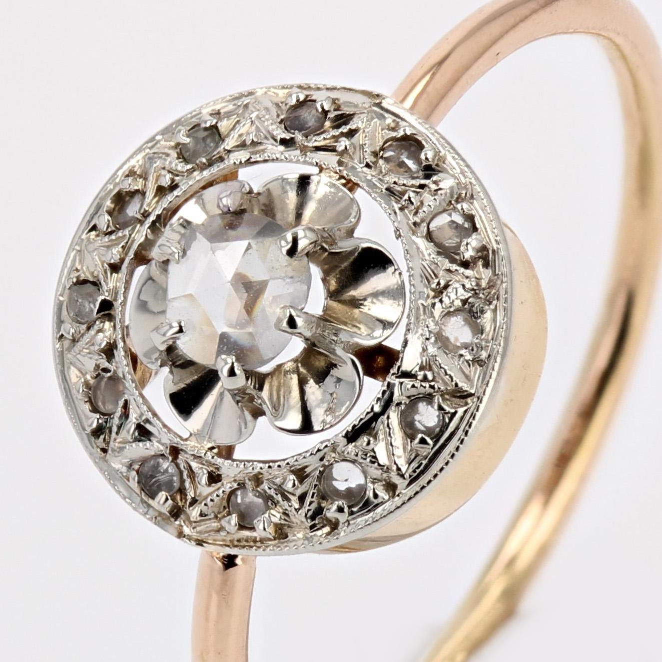 Anello rotondo con diamanti taglio rosa del 1900 in oro rosa 18 carati in vendita 1