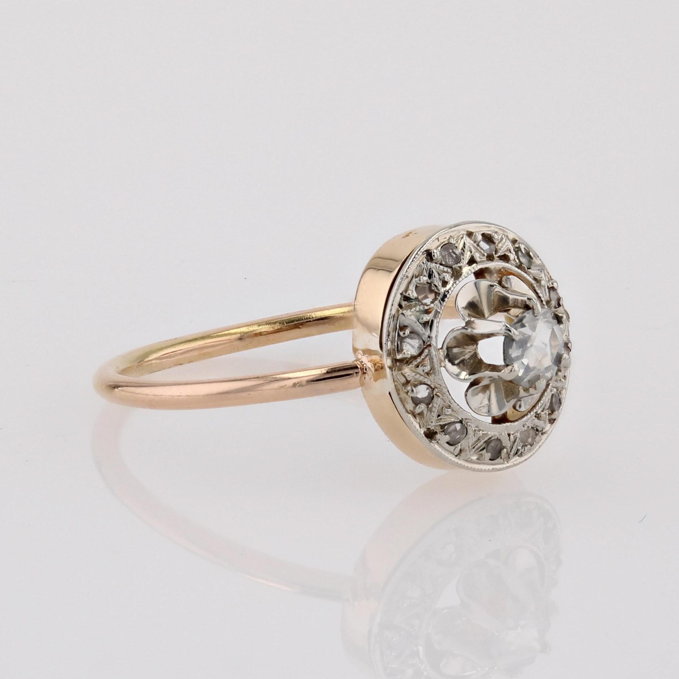 Anello rotondo con diamanti taglio rosa del 1900 in oro rosa 18 carati in vendita 2