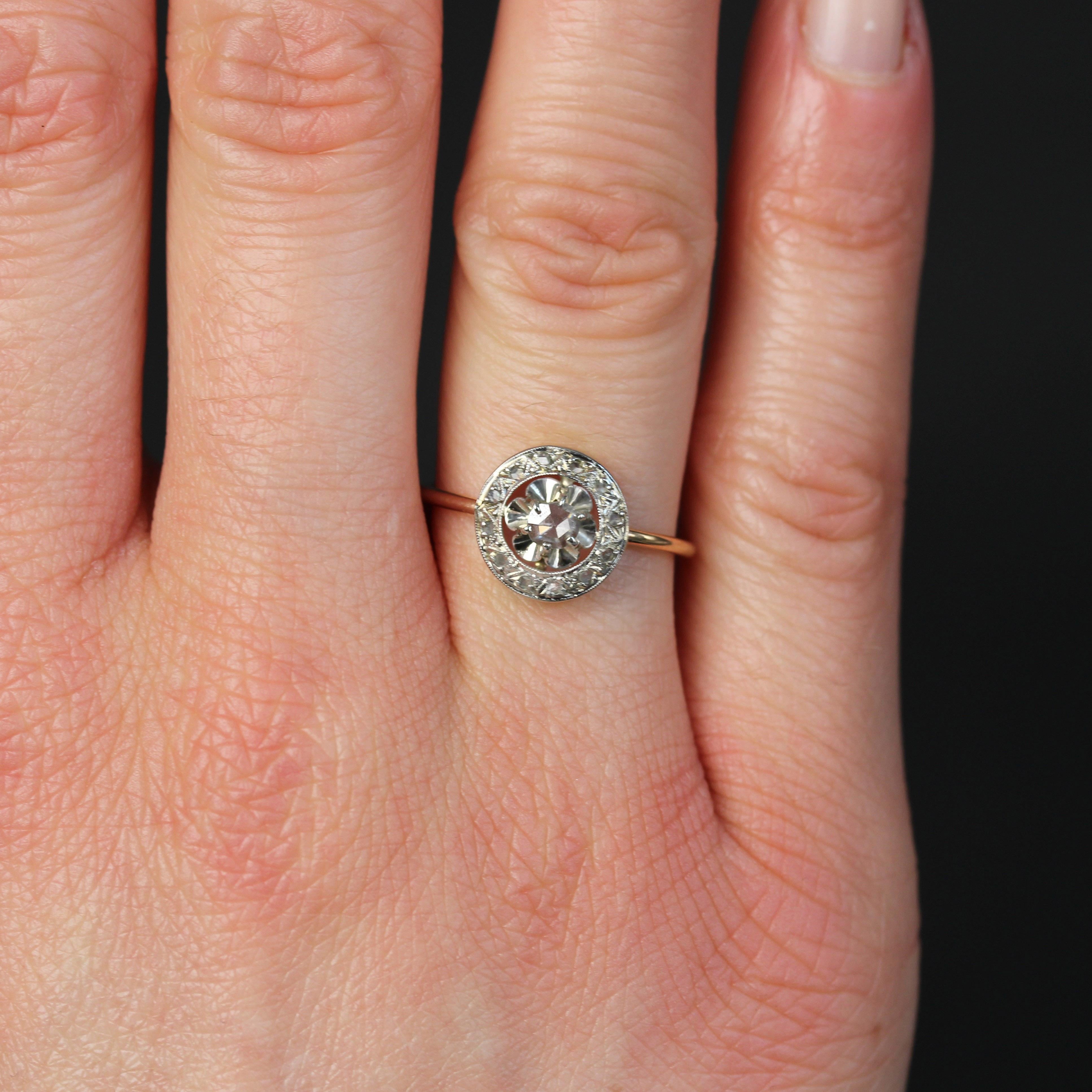 1900s Rose-Cut Diamonds 18 Karat Rose Gold Round Ring For Sale 3