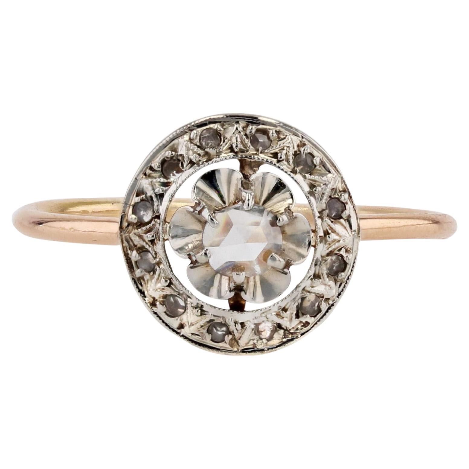 1900er Jahre Runder Ring aus 18 Karat Roségold mit Diamanten im Rosenschliff im Angebot