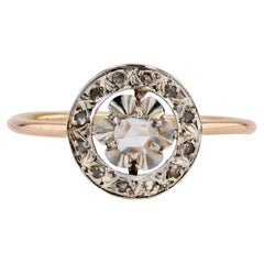 Antique 1900s Rose-Cut Diamonds 18 Karat Rose Gold Round Ring