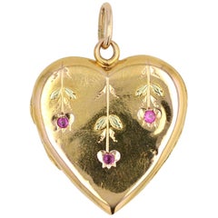 Antique 1900s Ruby 18 Karat Yellow Gold Heart Pendant